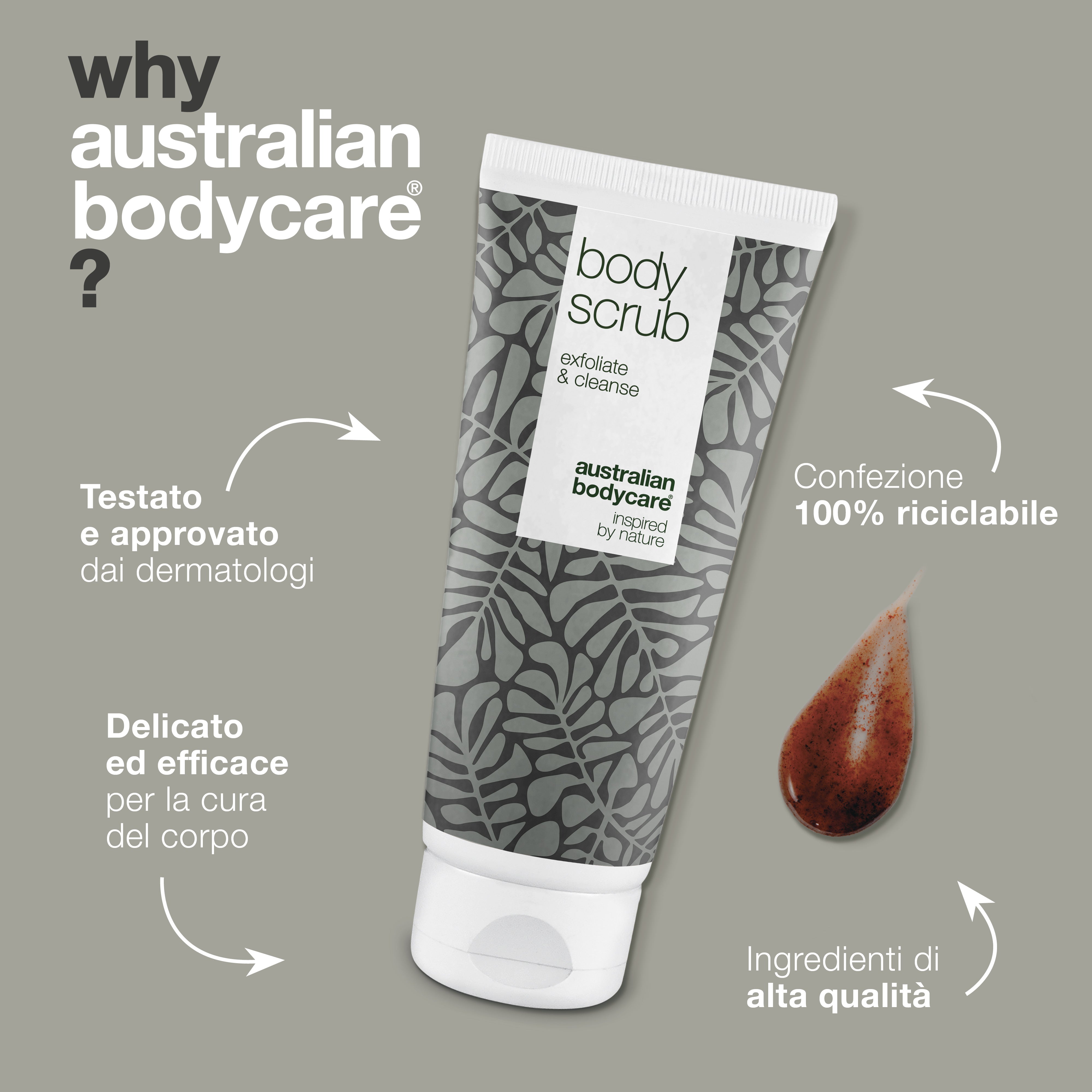 Scrub corpo esfoliante al tea tree per macchie e pelle congestionata - Scrub per la pulizia profonda con olio di tea tree naturale al 100%, anche per uso intimo