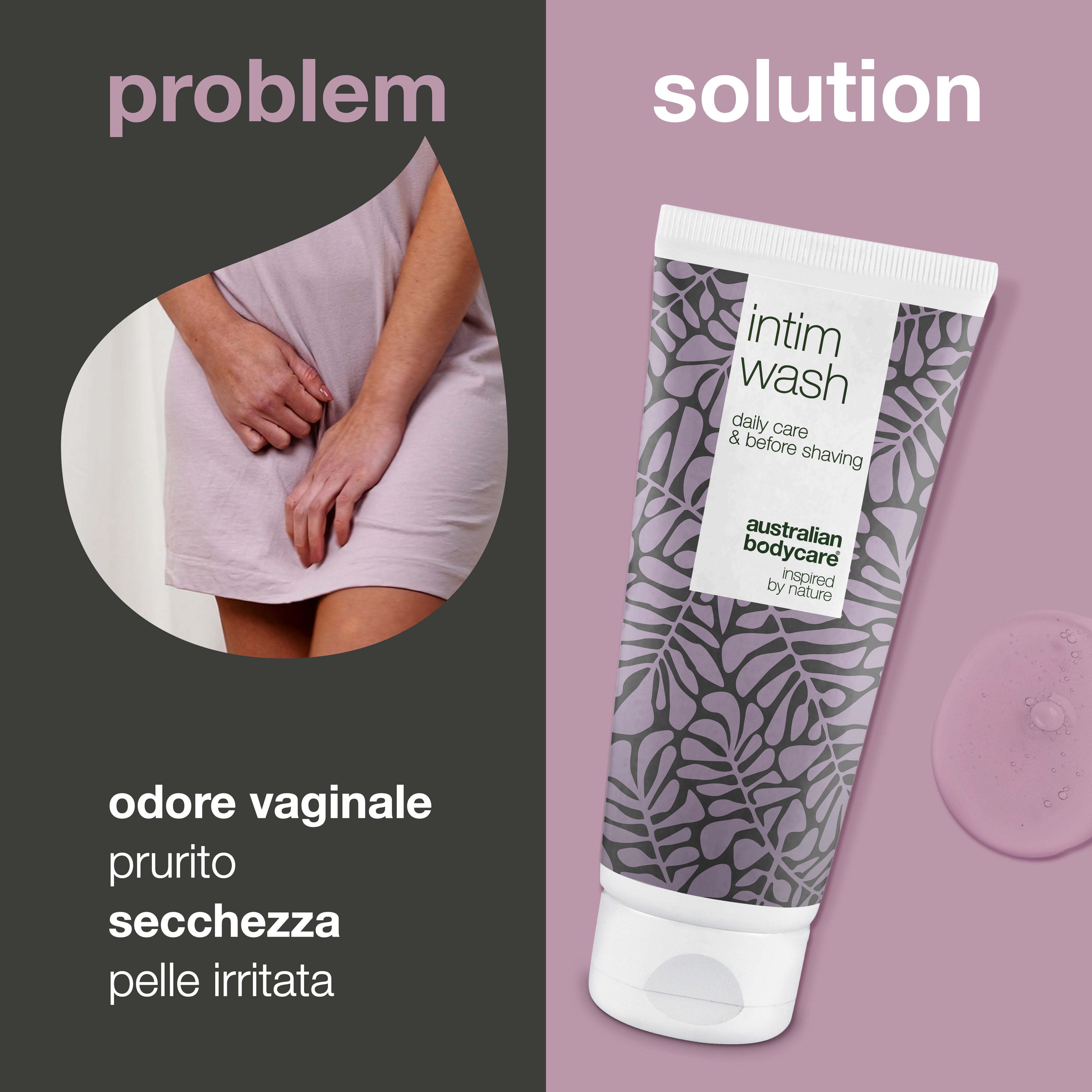 Detergente intimo contro odore e prurito — Detergente intimo quotidiano con ingredienti naturali per combattere odori, prurito e irritazioni. Adatto sia per uomini che per donne.