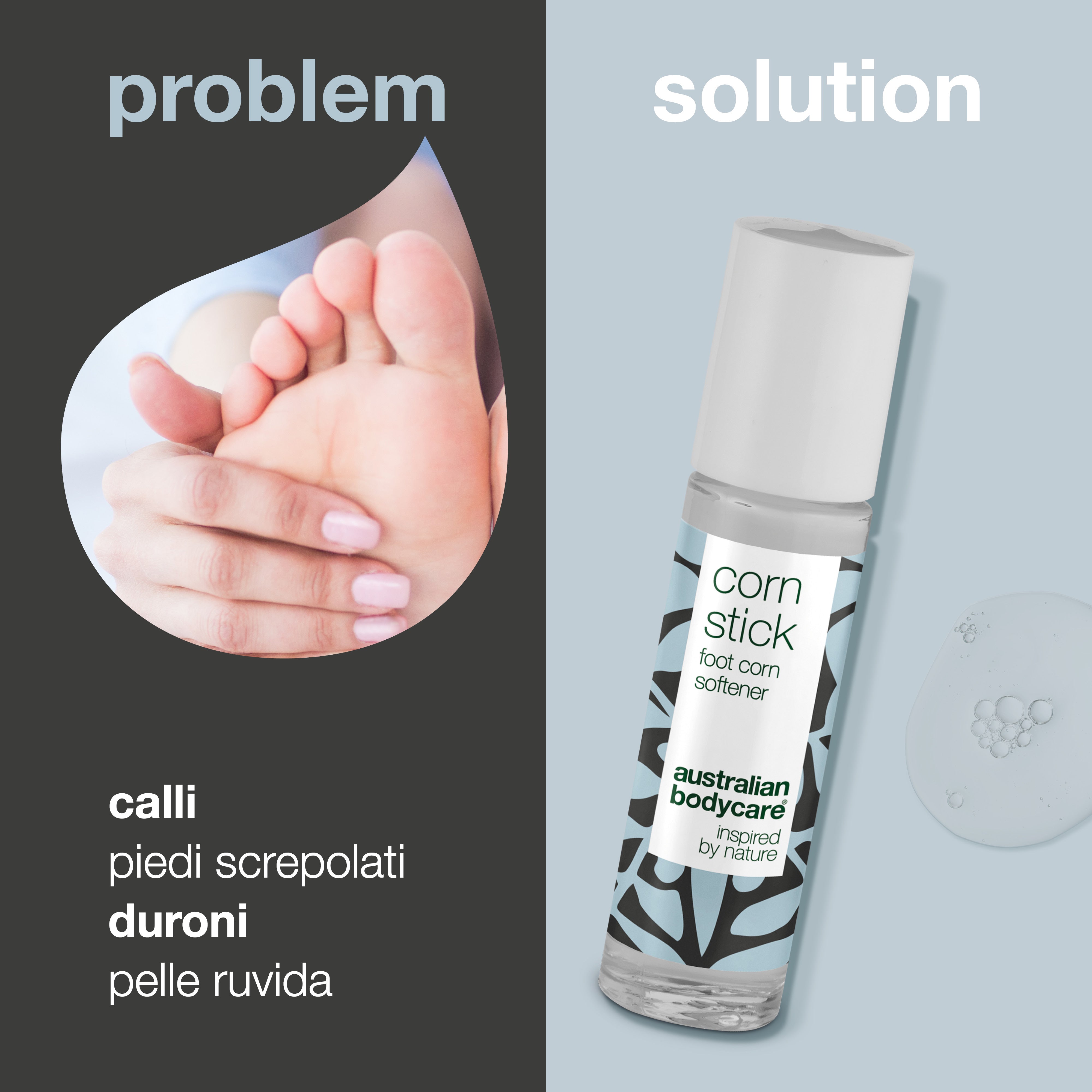 Stick per la rimozione di mais e calli con attivi naturali: dì addio ai calli dolorosi e alla pelle dura con il nostro bastoncino di mais. Ammorbidisce e nutre per piedi più lisci e sani.