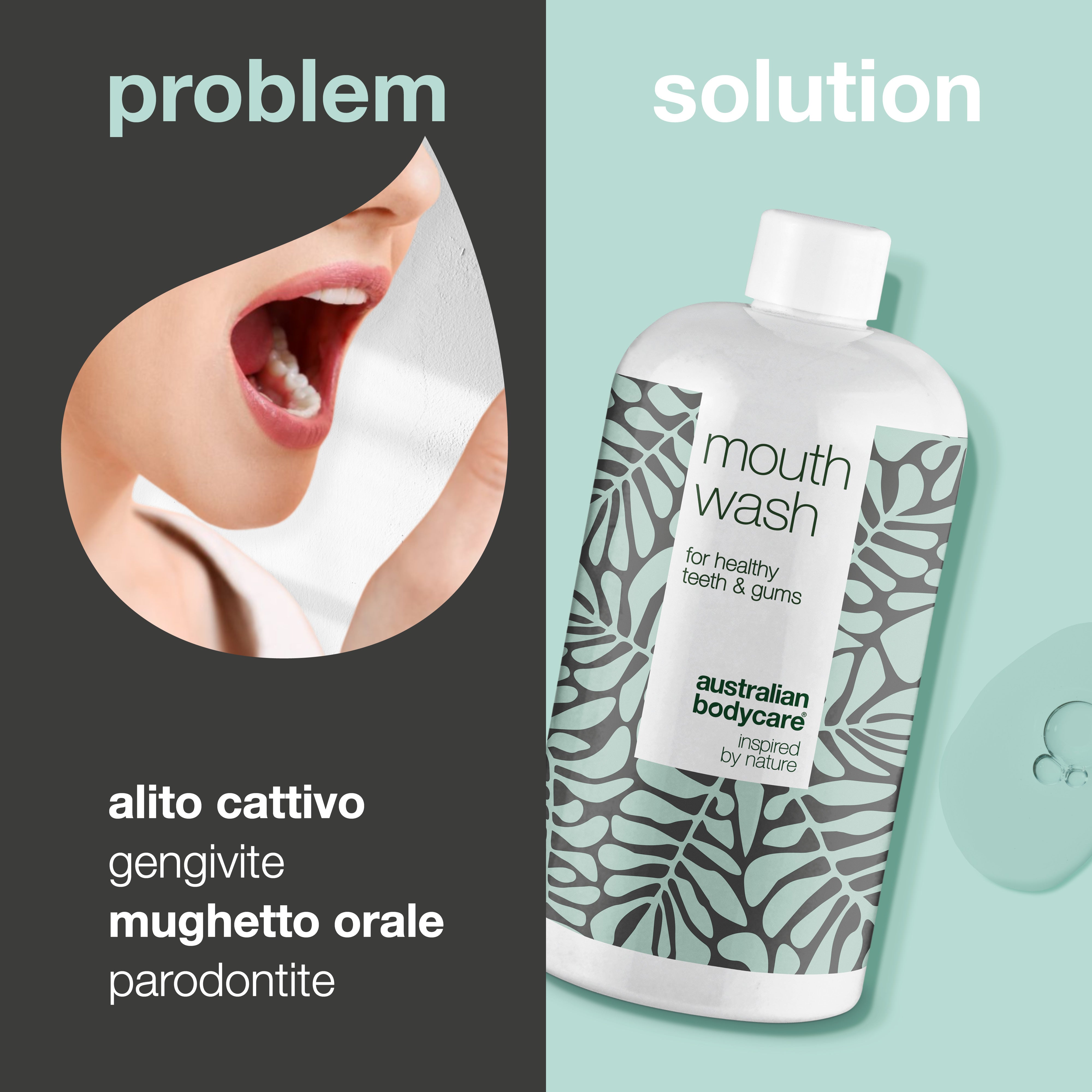 Collutorio con tea tree oil per una buona igiene orale — Contro l'alito cattivo e per la cura quotidiana di gengiviti, candidosi orale e parodontite