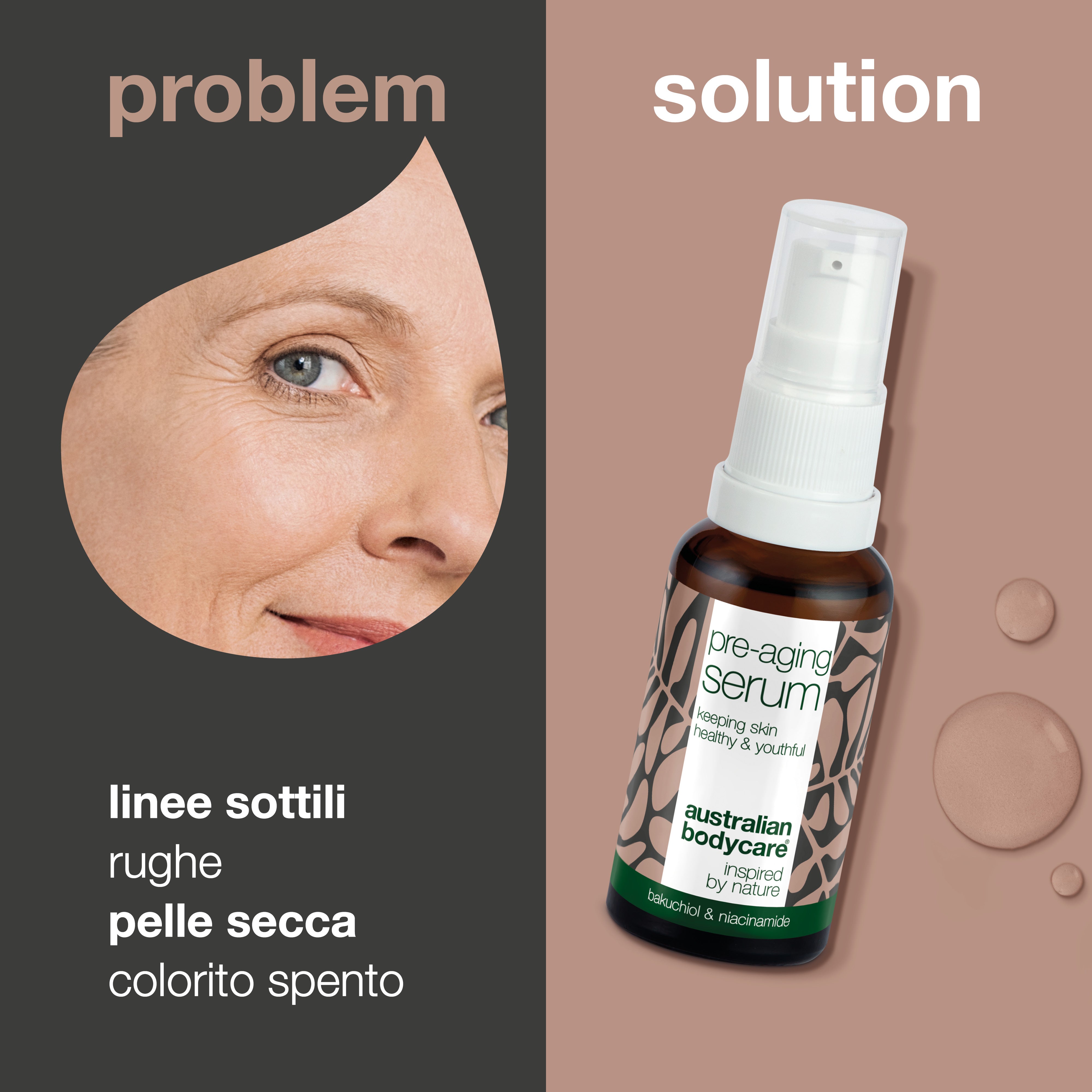 Siero viso pre-età per prevenire linee sottili e rughe — Siero viso con acido ialuronico, peptidi e caffeina per prevenire i segni dell'invecchiamento
