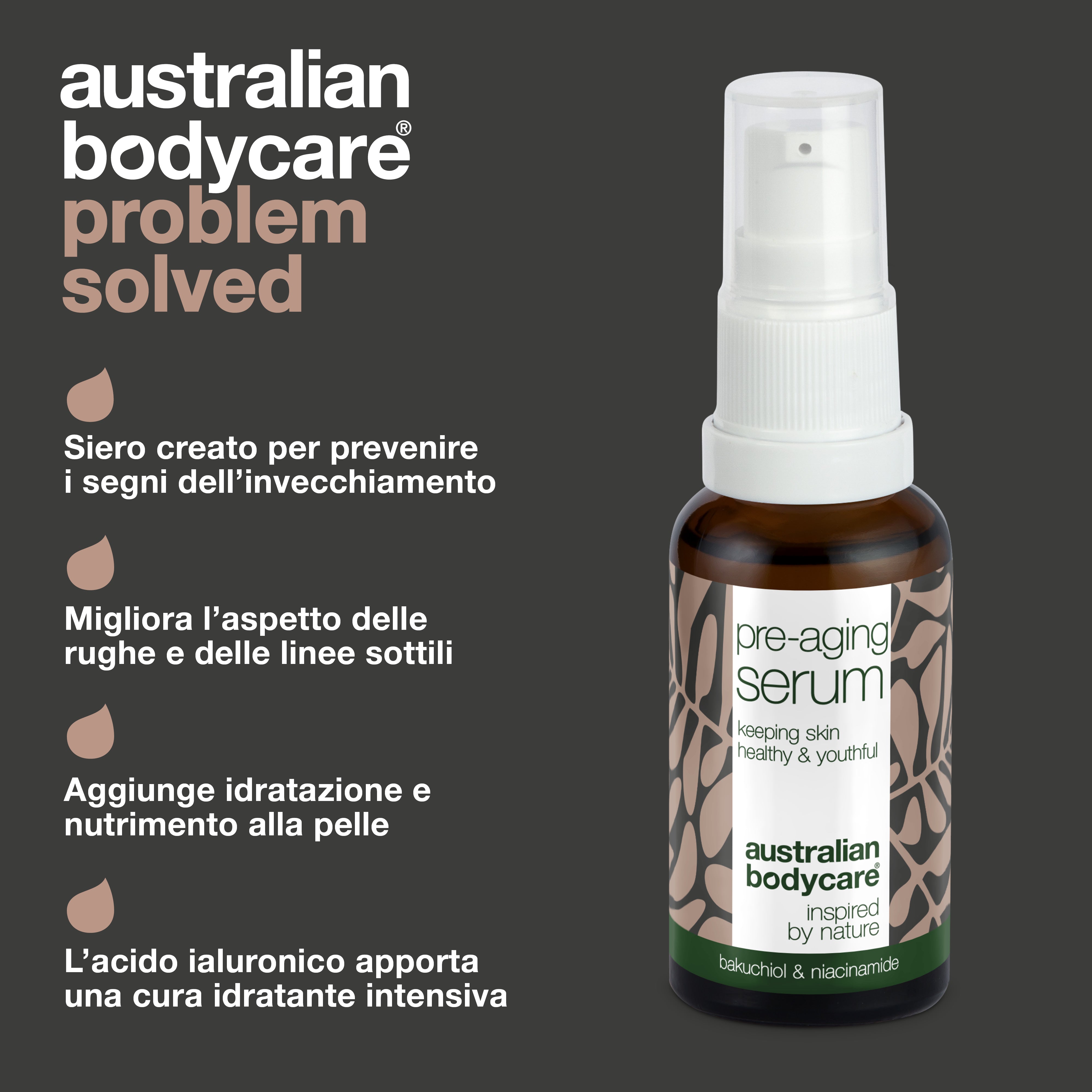 Siero viso pre-età per prevenire linee sottili e rughe — Siero viso con acido ialuronico, peptidi e caffeina per prevenire i segni dell'invecchiamento