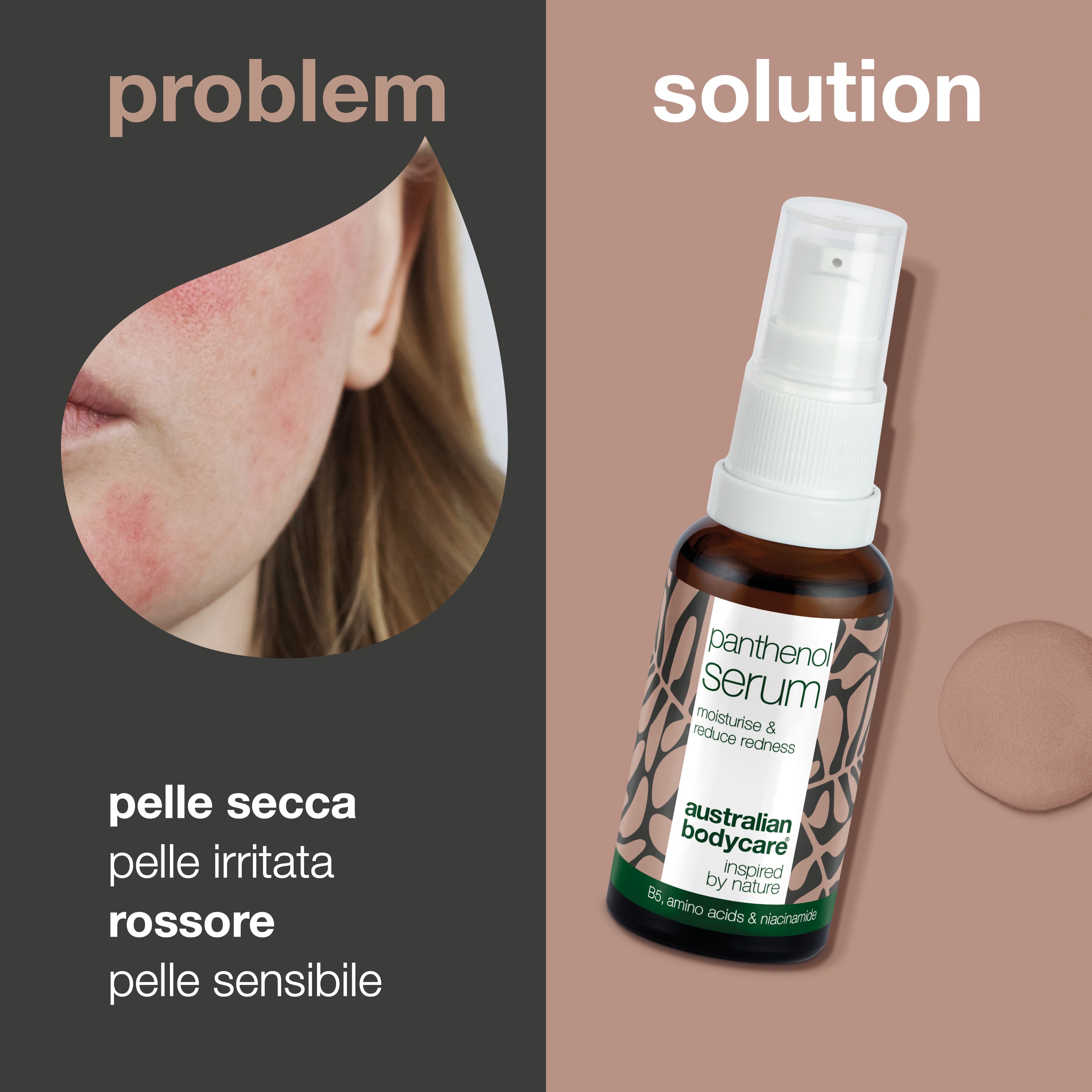 Siero al pantenolo per pelle rossa e secca - Formula lenitiva naturale - Lenisce e idrata la pelle del viso irritata e secca con principi attivi naturali. Riduce il rossore e il prurito per una carnagione più sana.