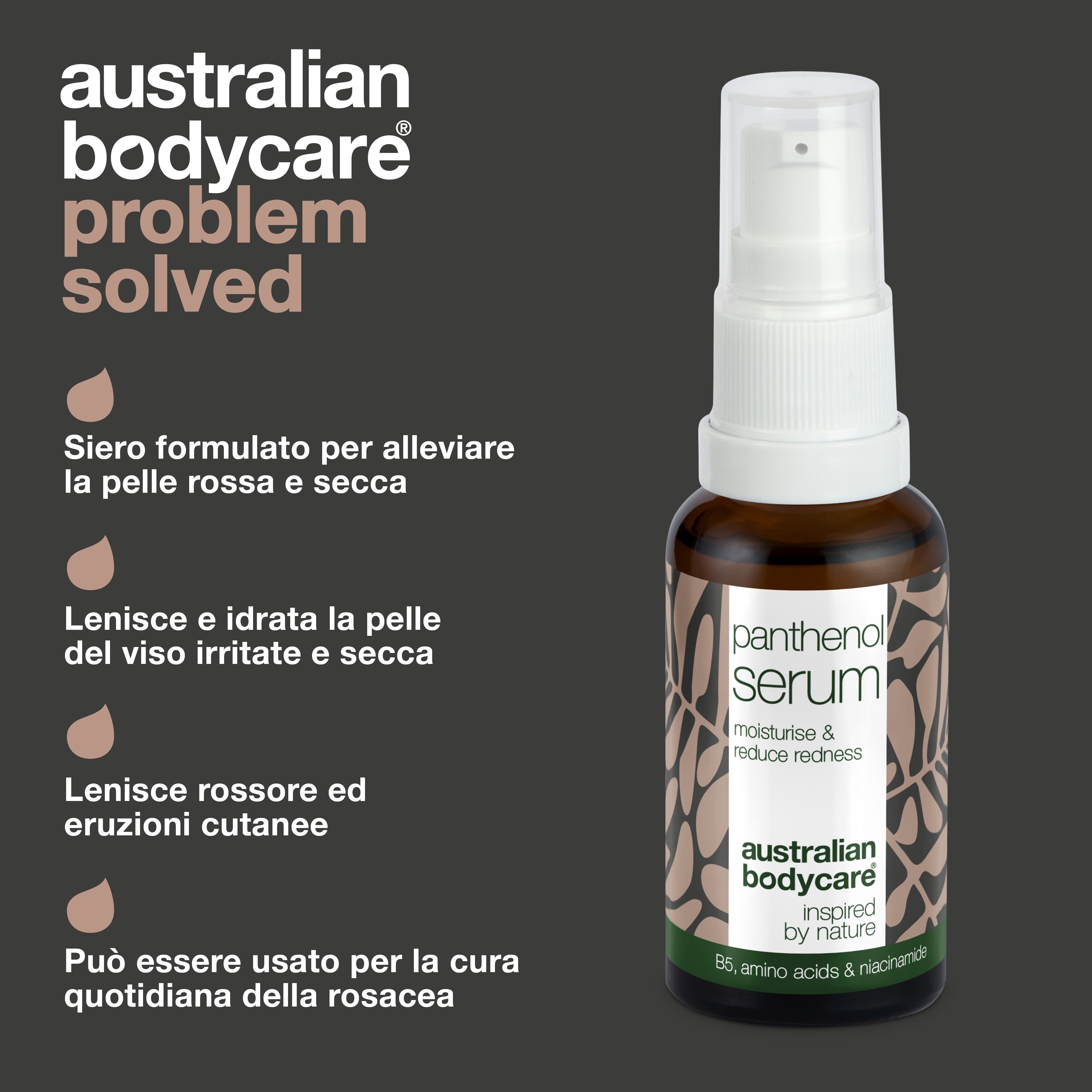 Siero al pantenolo per pelle rossa e secca - Formula lenitiva naturale - Lenisce e idrata la pelle del viso irritata e secca con principi attivi naturali. Riduce il rossore e il prurito per una carnagione più sana.