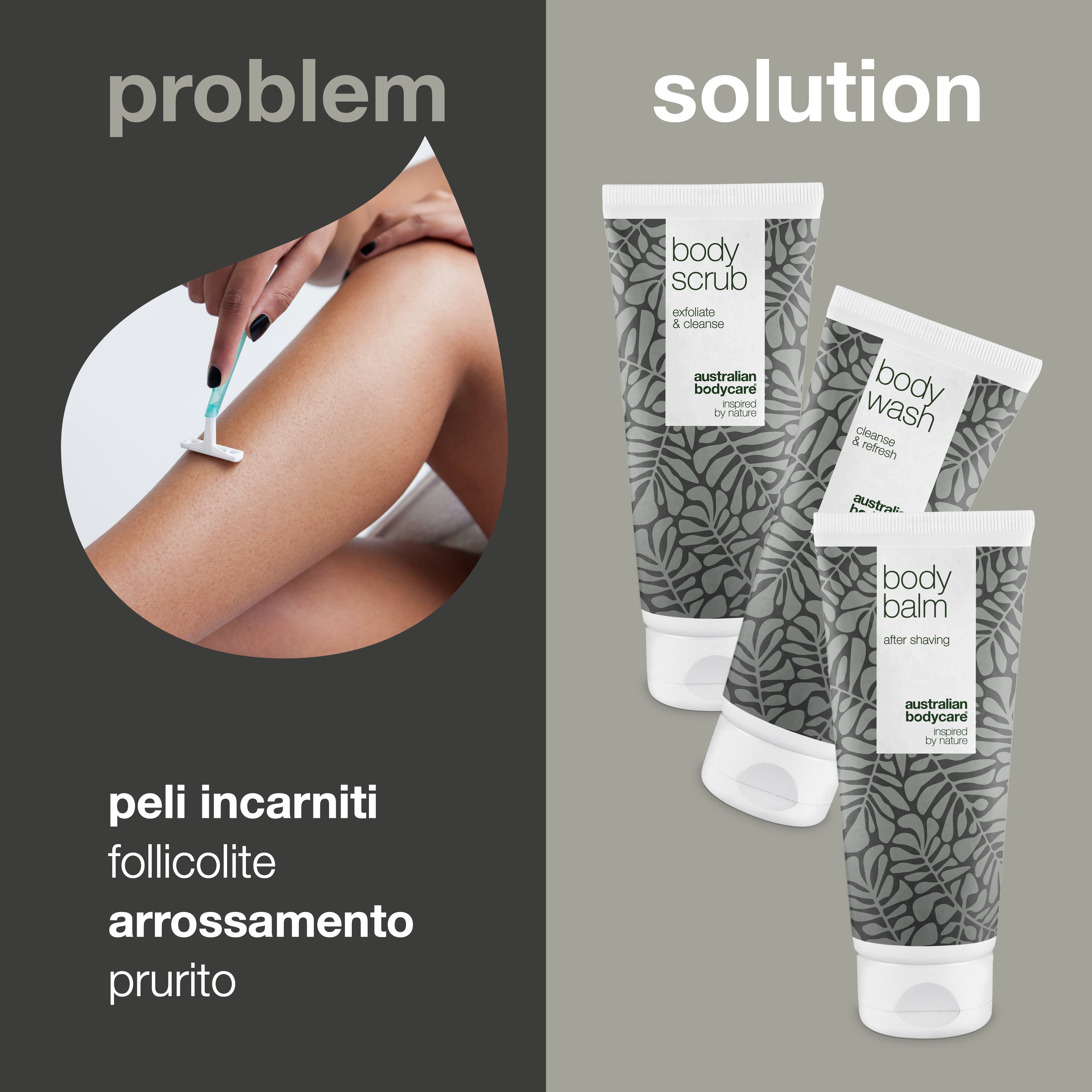 Kit per la rasatura delle gambe — 3 prodotti per prevenire gli arrossamenti causati dalla rasatura e dalla ceretta