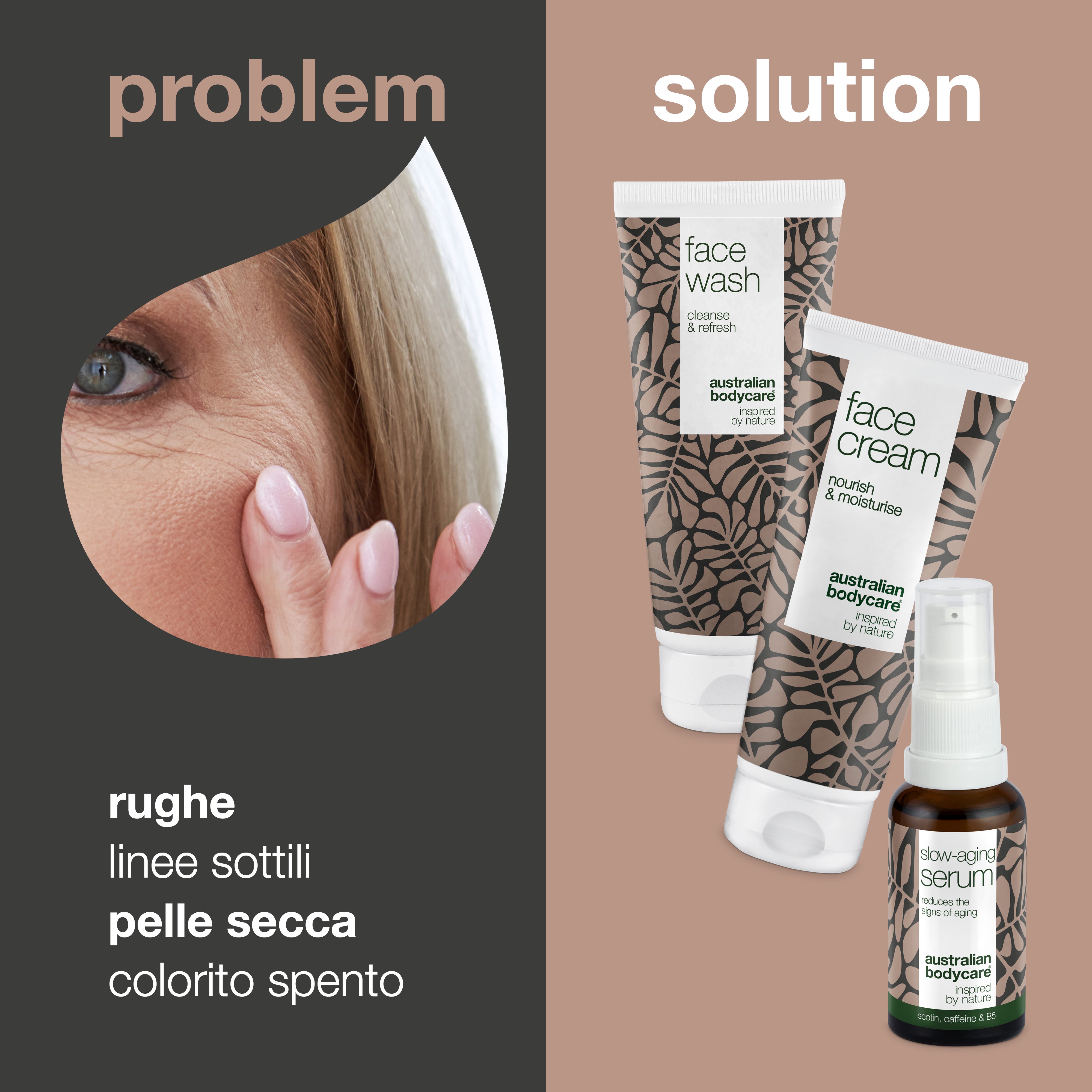 Set di prodotti antietà per pelli dai 50 anni in su — 3 prodotti per rughe e pelli mature: Detergente viso, Siero e crema antietà