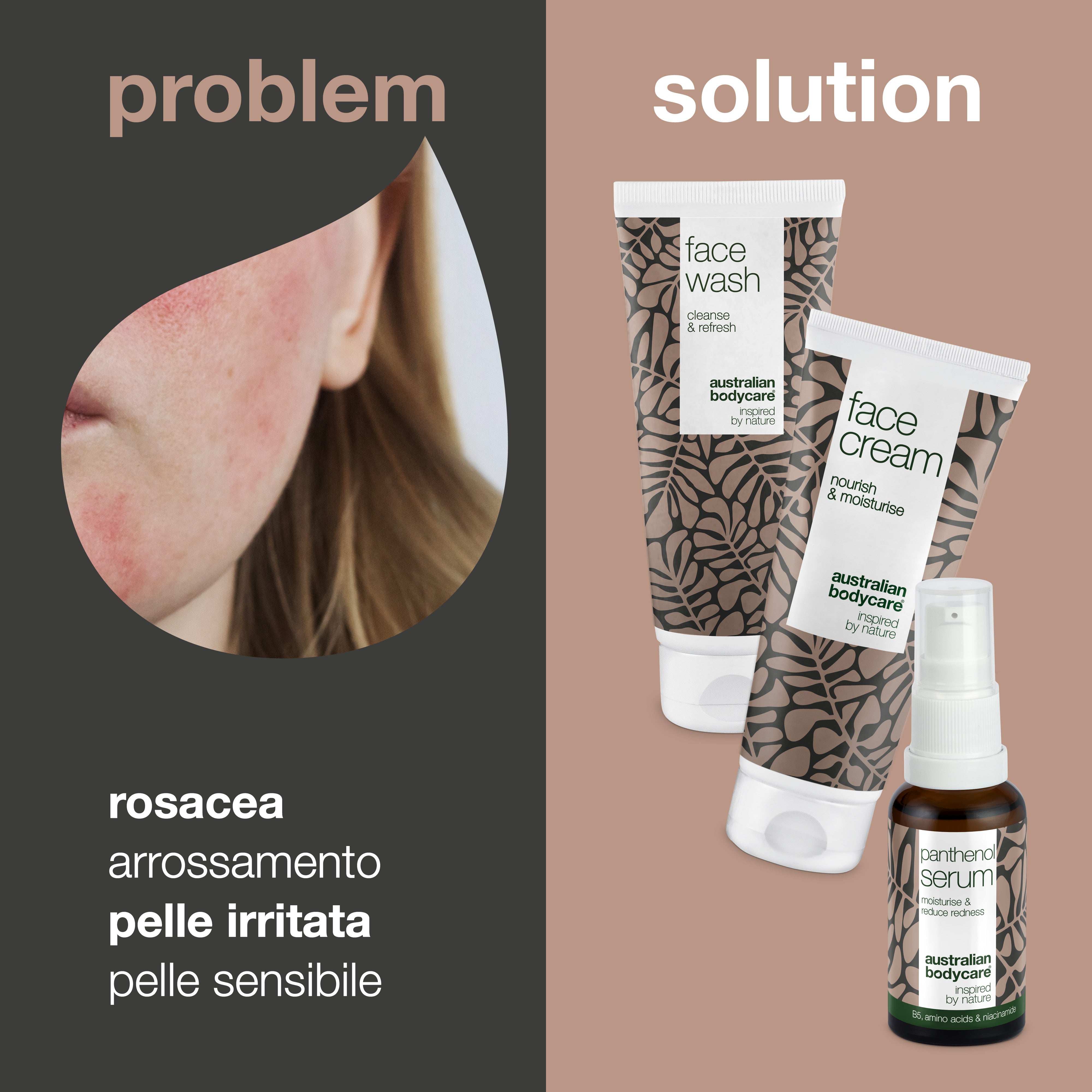 Set per la cura della rosacea, degli arrossamenti del viso e della pelle sensibile — 3 prodotti lenitivi per la cura del viso, tra cui: detergente per il viso, siero alla vitamina B5 e crema per il viso