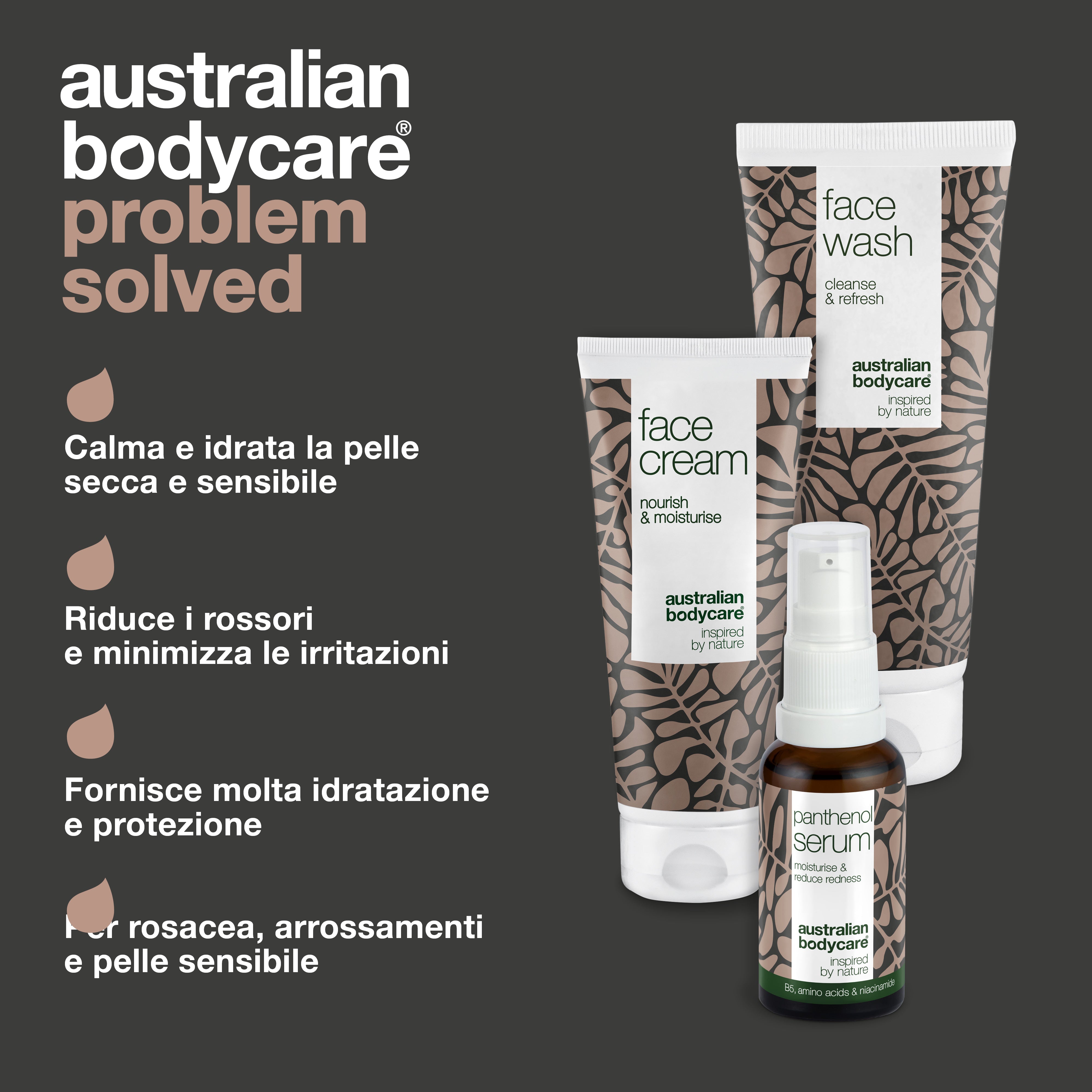 Set per la cura della rosacea, degli arrossamenti del viso e della pelle sensibile — 3 prodotti lenitivi per la cura del viso, tra cui: detergente per il viso, siero alla vitamina B5 e crema per il viso