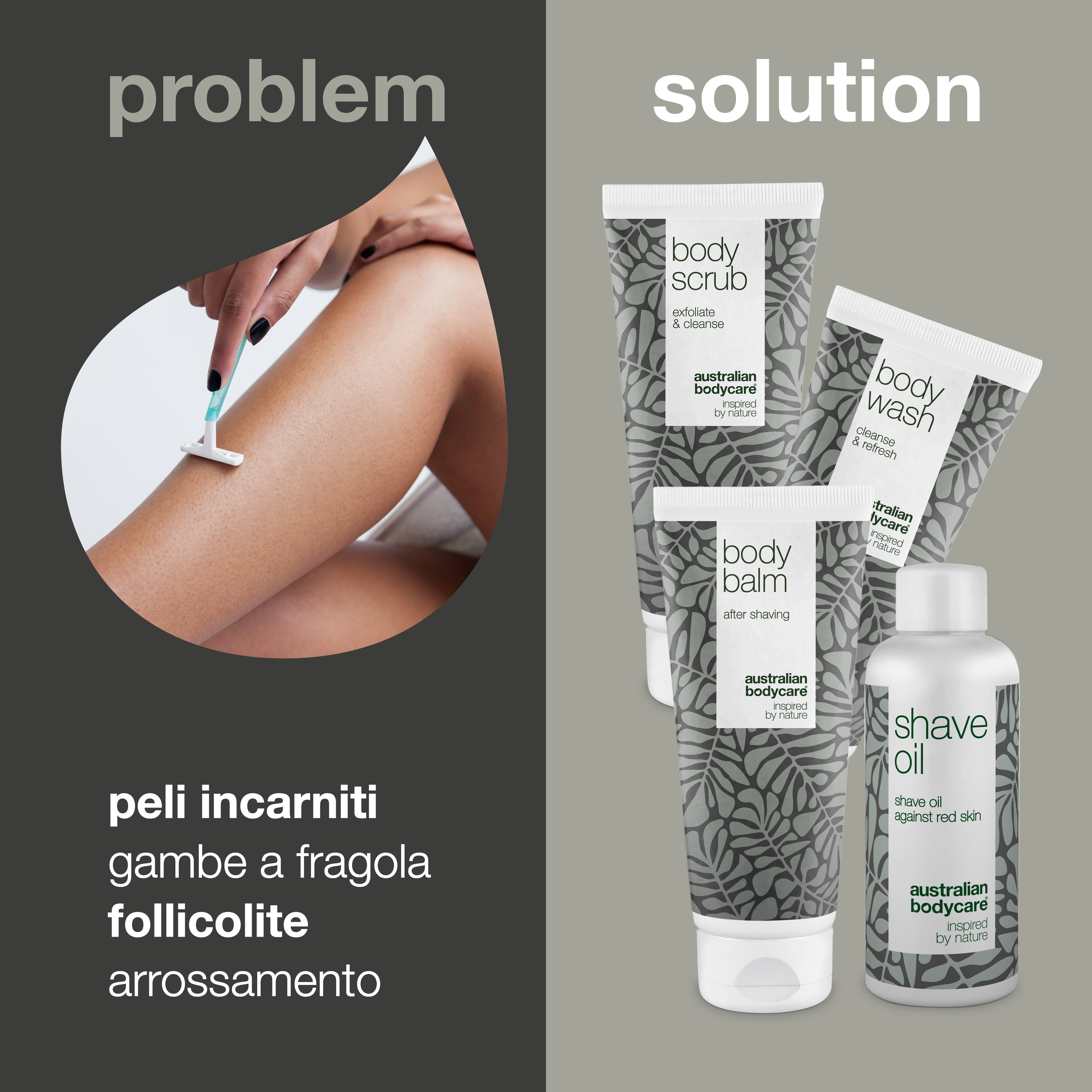 Kit per la rasatura del corpo Red Razor Bump: elimina peli incarniti, sbavature e bruciature da rasoio.