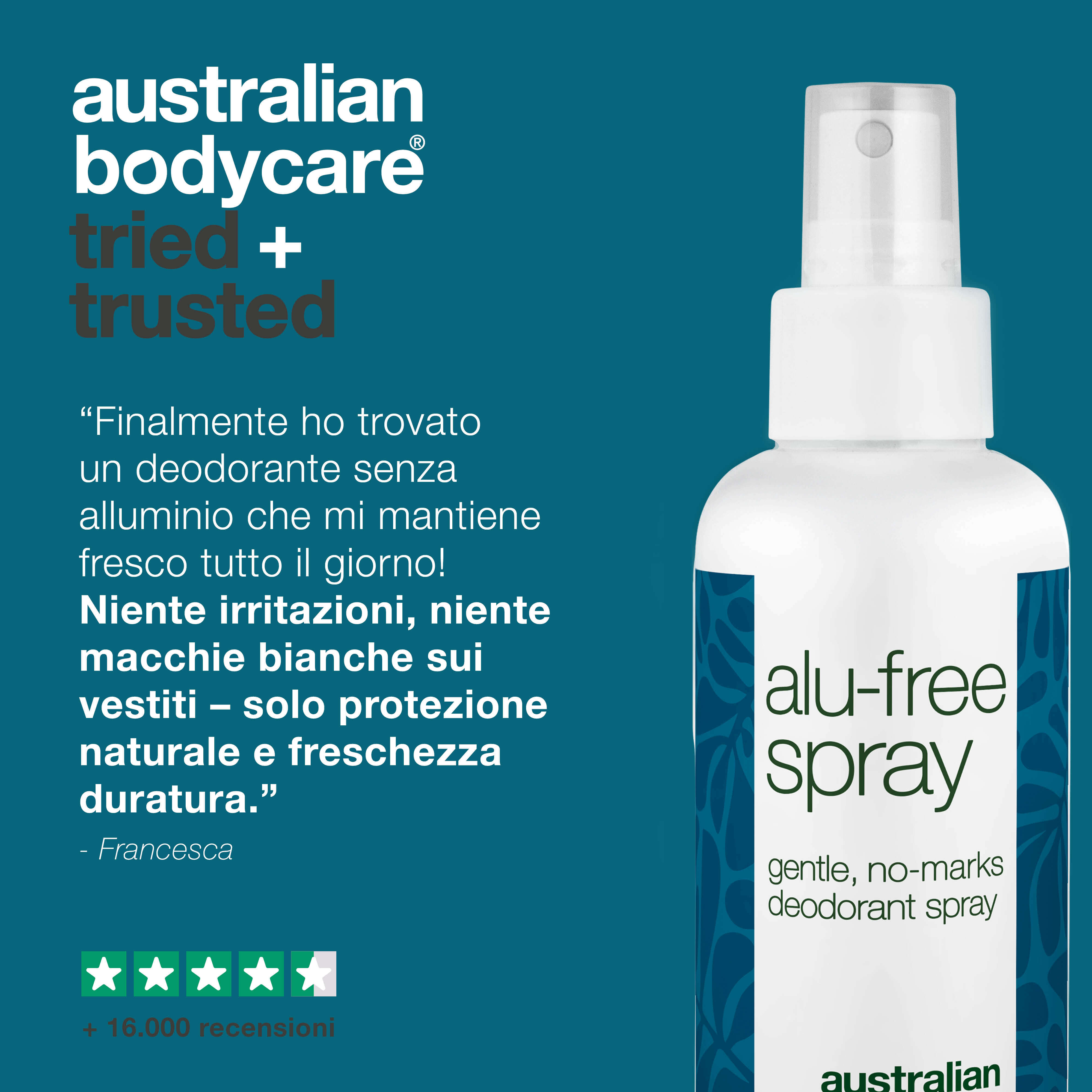 Deodorante spray senza alluminio – Freschezza naturale – Deodorante efficace senza alluminio con ingredienti naturali. Combatte gli odori, asciuga rapidamente e ti mantiene fresco tutto il giorno. Delicato sulla pelle.