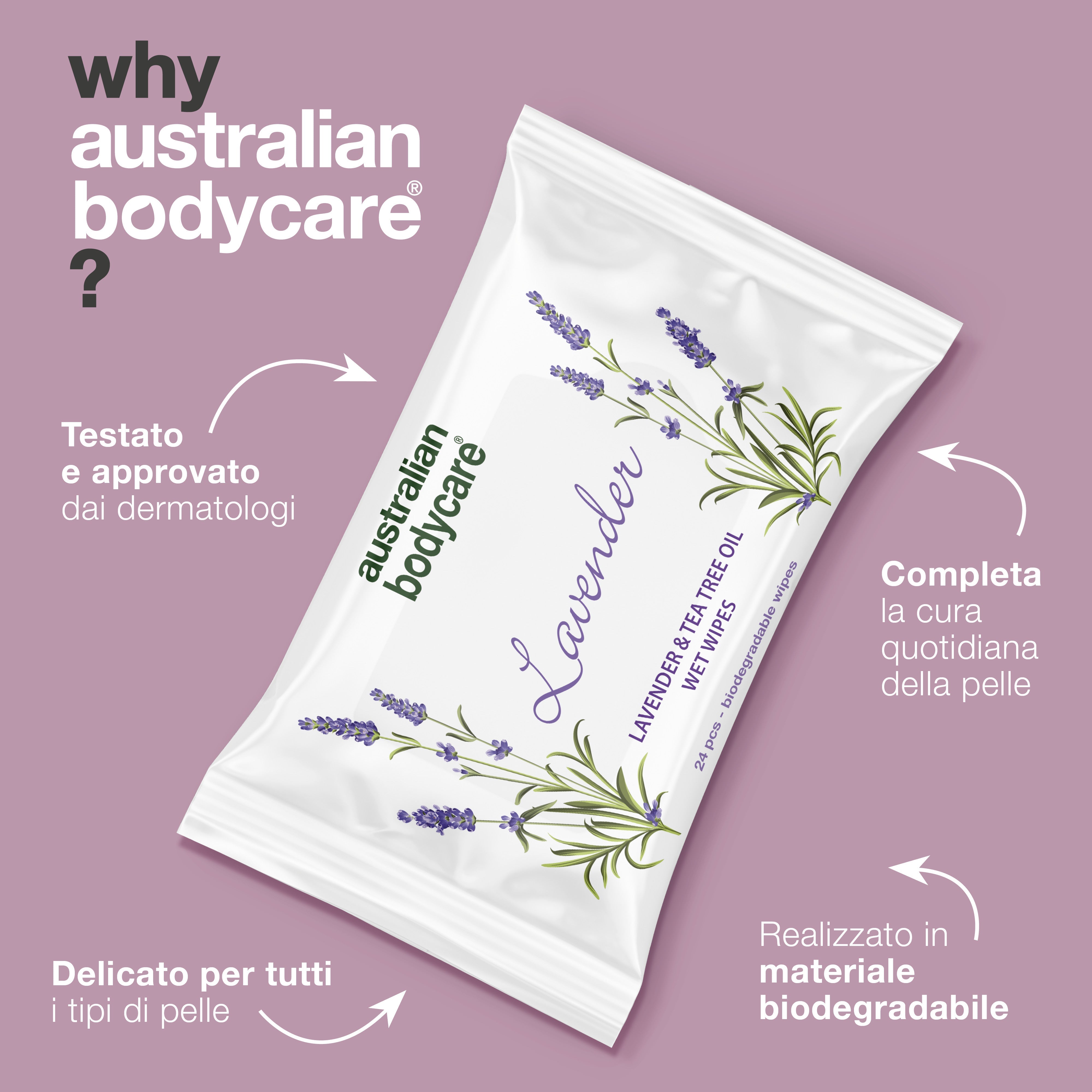 Salviettine umidificate all'olio di lavanda e melaleuca: salviette biodegradabili per pulire e idratare viso e corpo