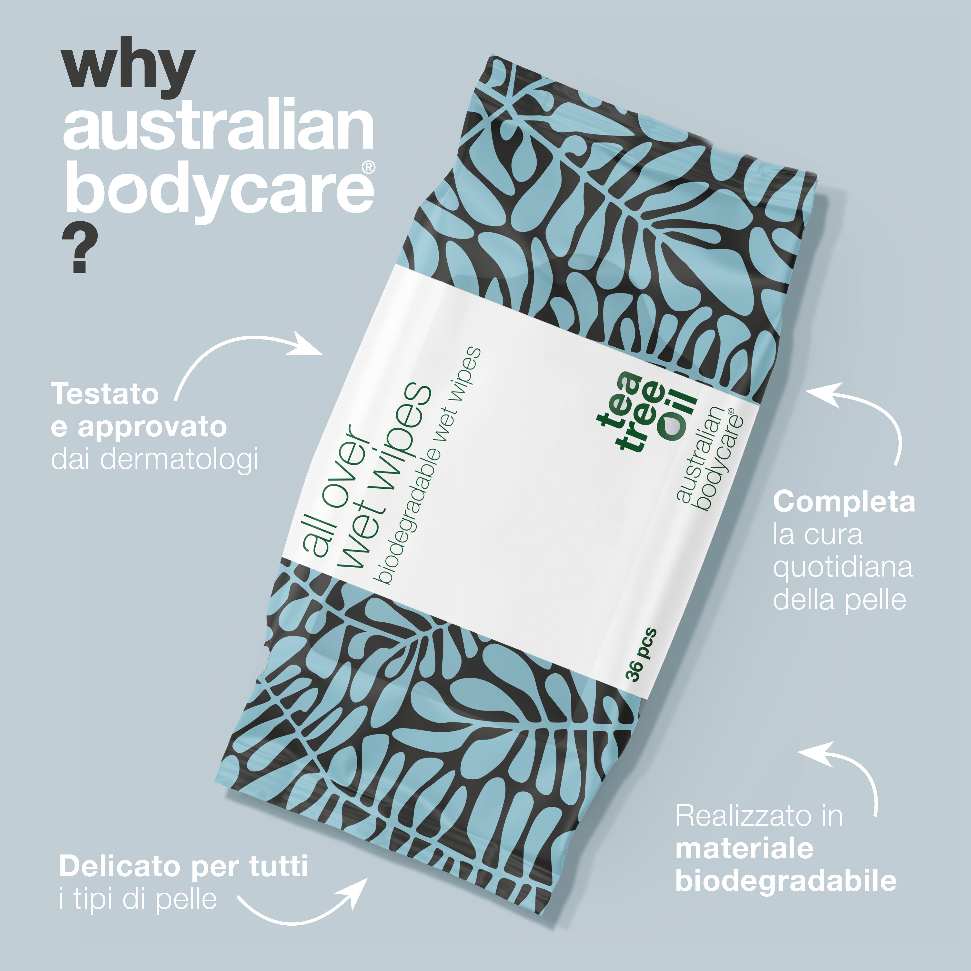 Salviette umidificate all'olio di melaleuca per adulti (x36) — Un prodotto efficace per pulire e rinfrescare la pelle