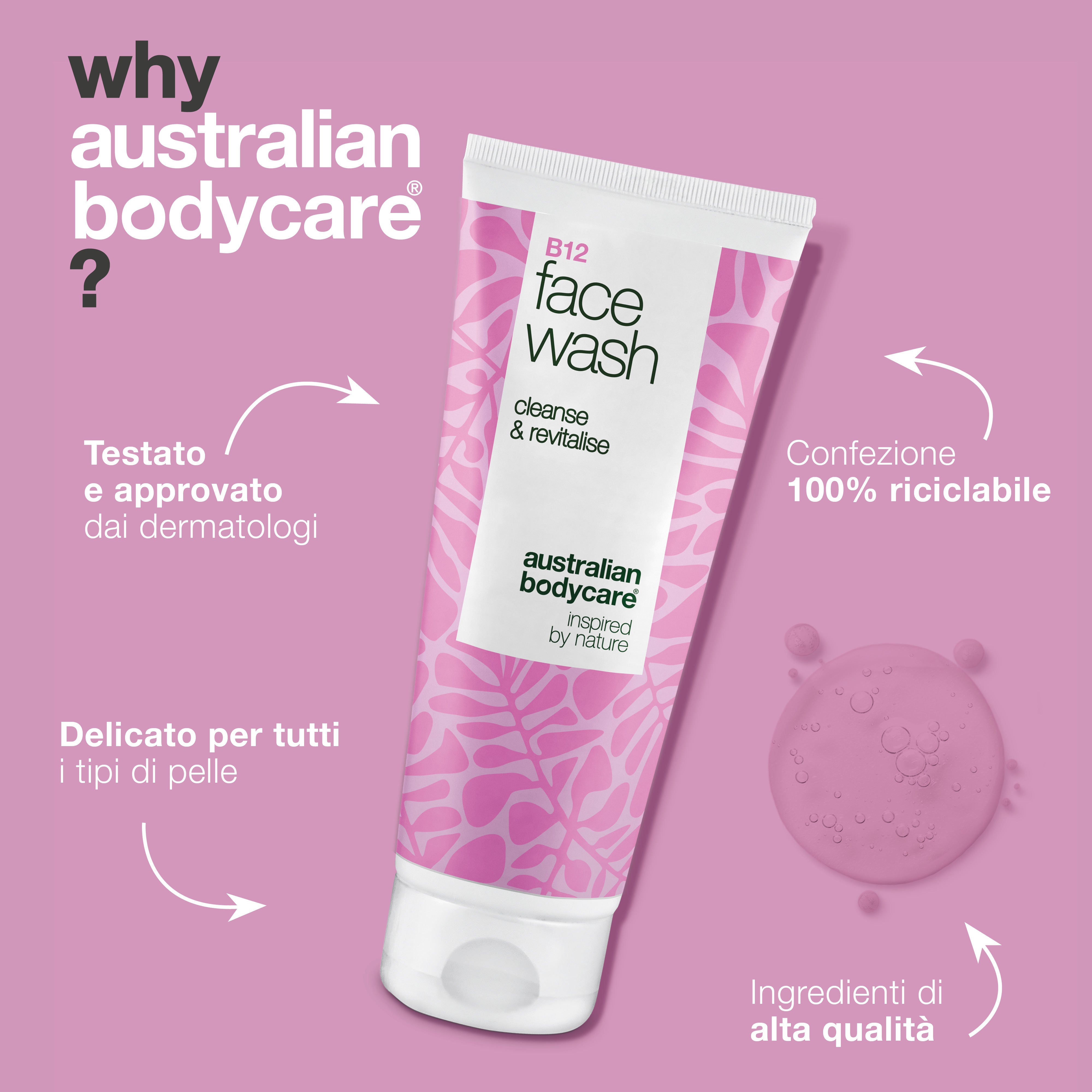 B12 Face Wash - Detergente quotidiano per sporco e impurità - Efficace detergente viso B12 che rimuove il trucco e le impurità. Ottieni una pelle pulita, naturalmente luminosa e ben curata.