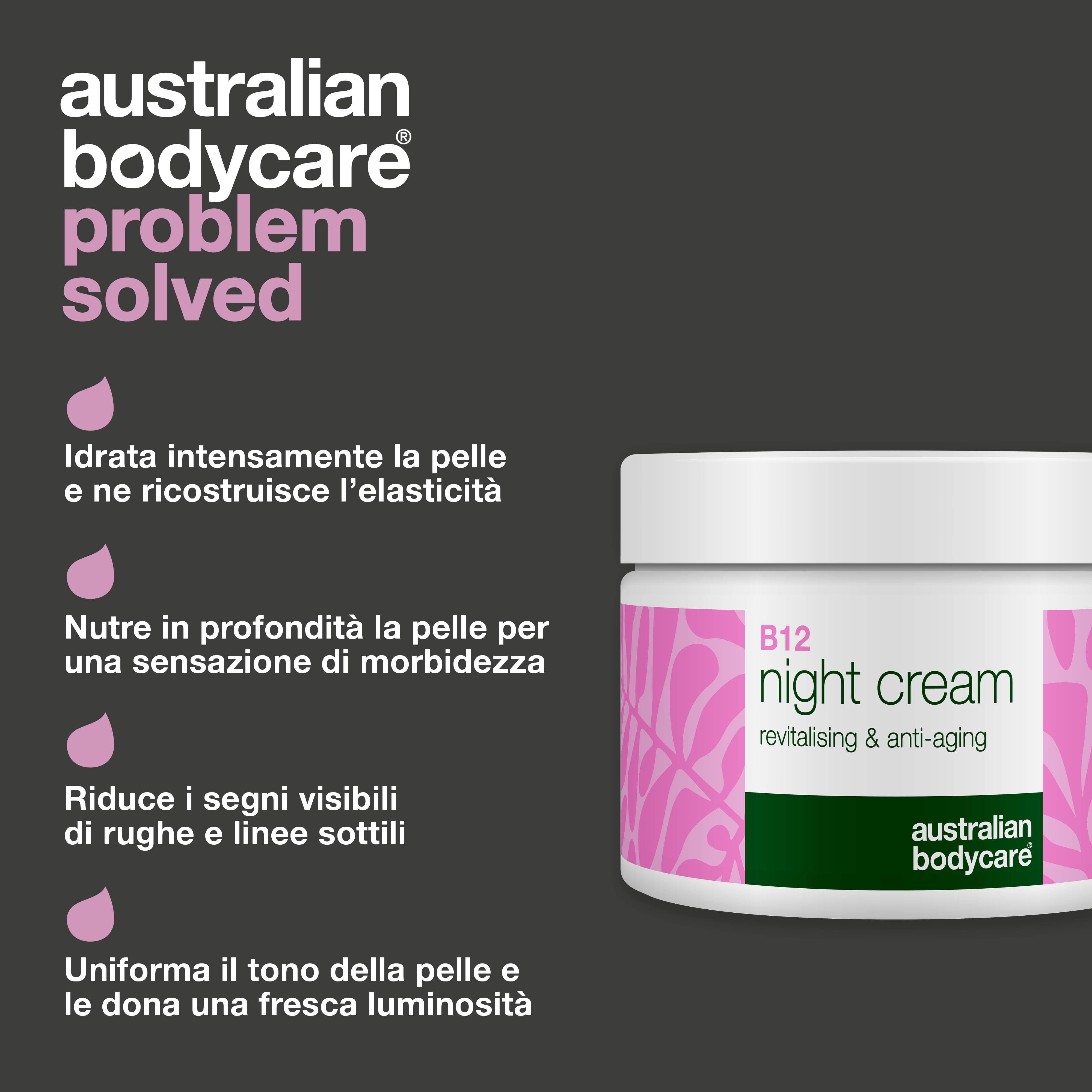 B12 Night Cream – Trattamento nutriente antietà per una pelle luminosa – B12 Night Cream idrata, rassoda e rivitalizza la pelle con una luminosità naturale.