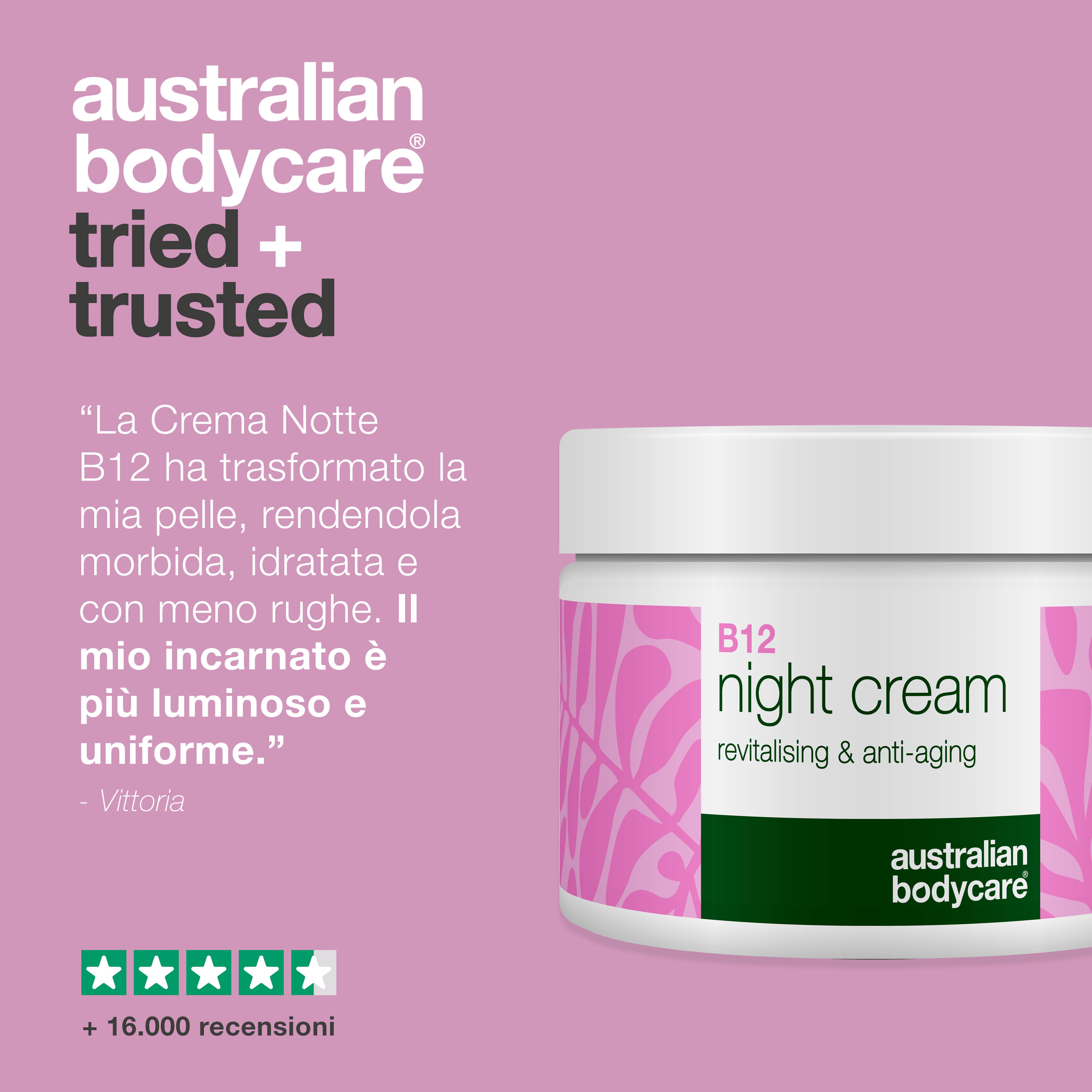 B12 Night Cream – Trattamento nutriente antietà per una pelle luminosa – B12 Night Cream idrata, rassoda e rivitalizza la pelle con una luminosità naturale.