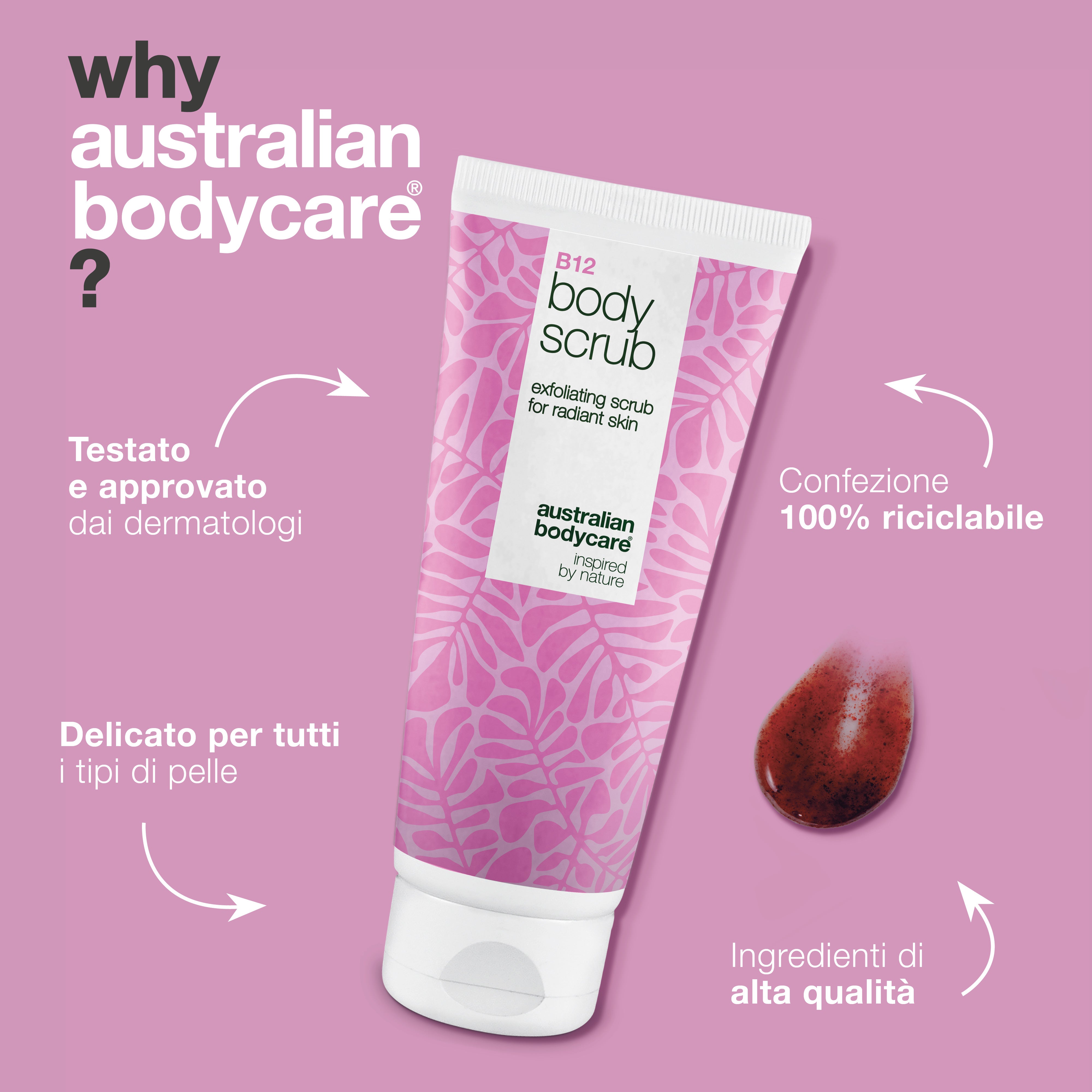 B12 Body Scrub – Esfolia e idrata per una pelle liscia e luminosa – Rivela una pelle rinnovata con B12 Body Scrub. Esfolia e idrata per una finitura morbida e luminosa.