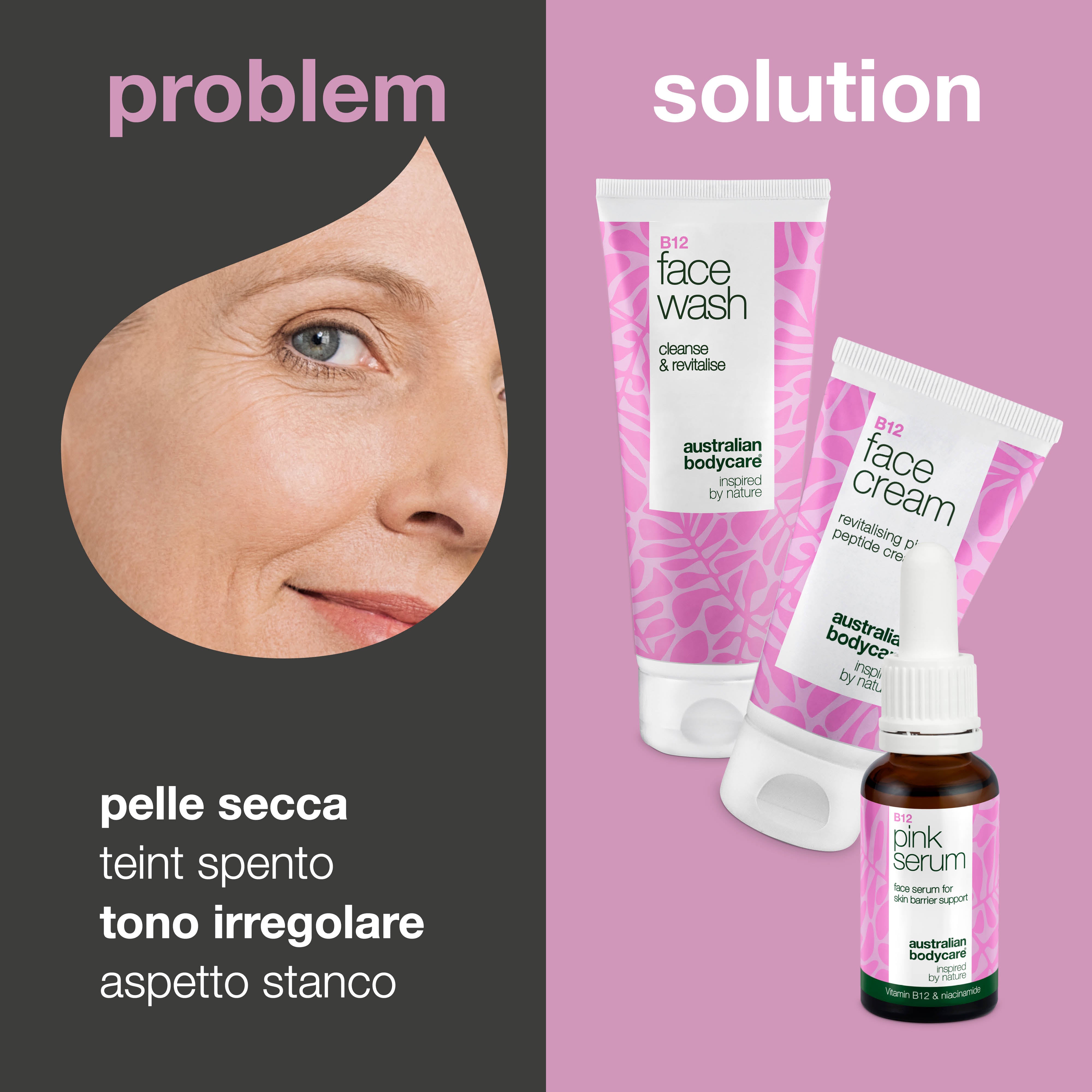 Set per la cura B12 – Detergente viso, siero e crema per il viso – Set per la cura B12 per una pelle liscia e sana. Include detergente, siero e crema per l'idratazione e la cura quotidiana.