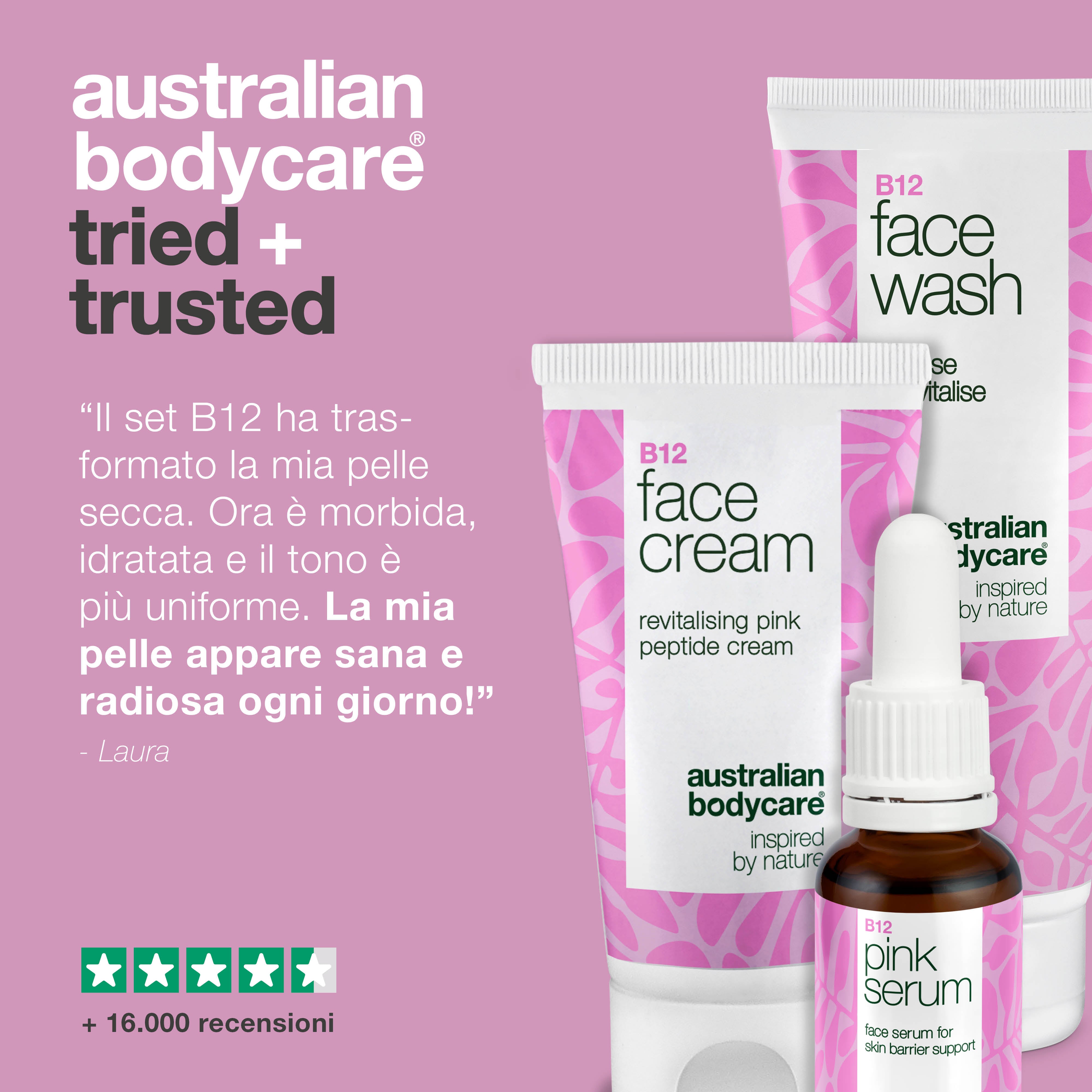 Set per la cura B12 – Detergente viso, siero e crema per il viso – Set per la cura B12 per una pelle liscia e sana. Include detergente, siero e crema per l'idratazione e la cura quotidiana.