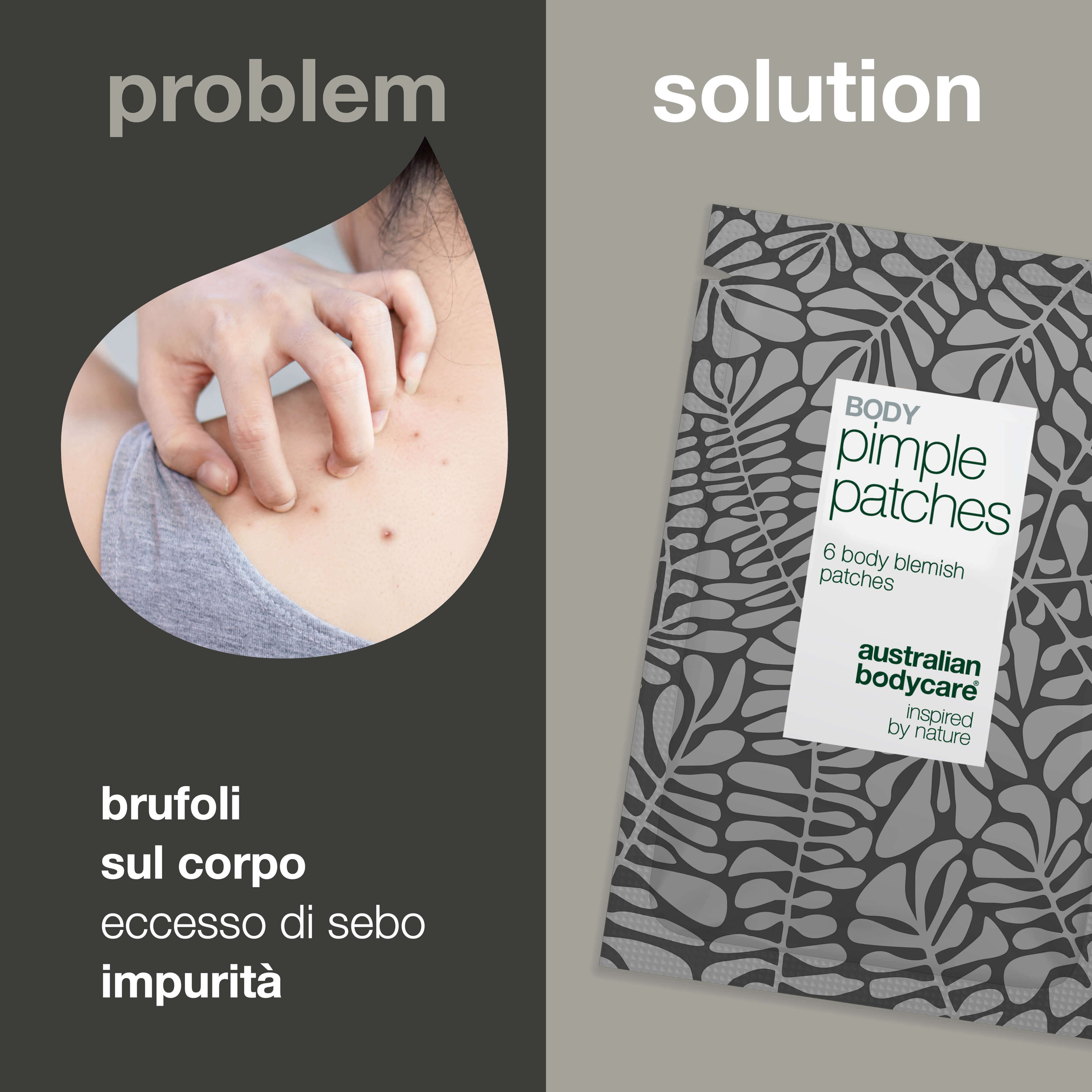 Body Pimple Patches – Cerotti anti-brufoli per il corpo — Elimina i brufoli su schiena, petto e spalle. Assorbe il sebo in eccesso e protegge la pelle dalle impurità.
