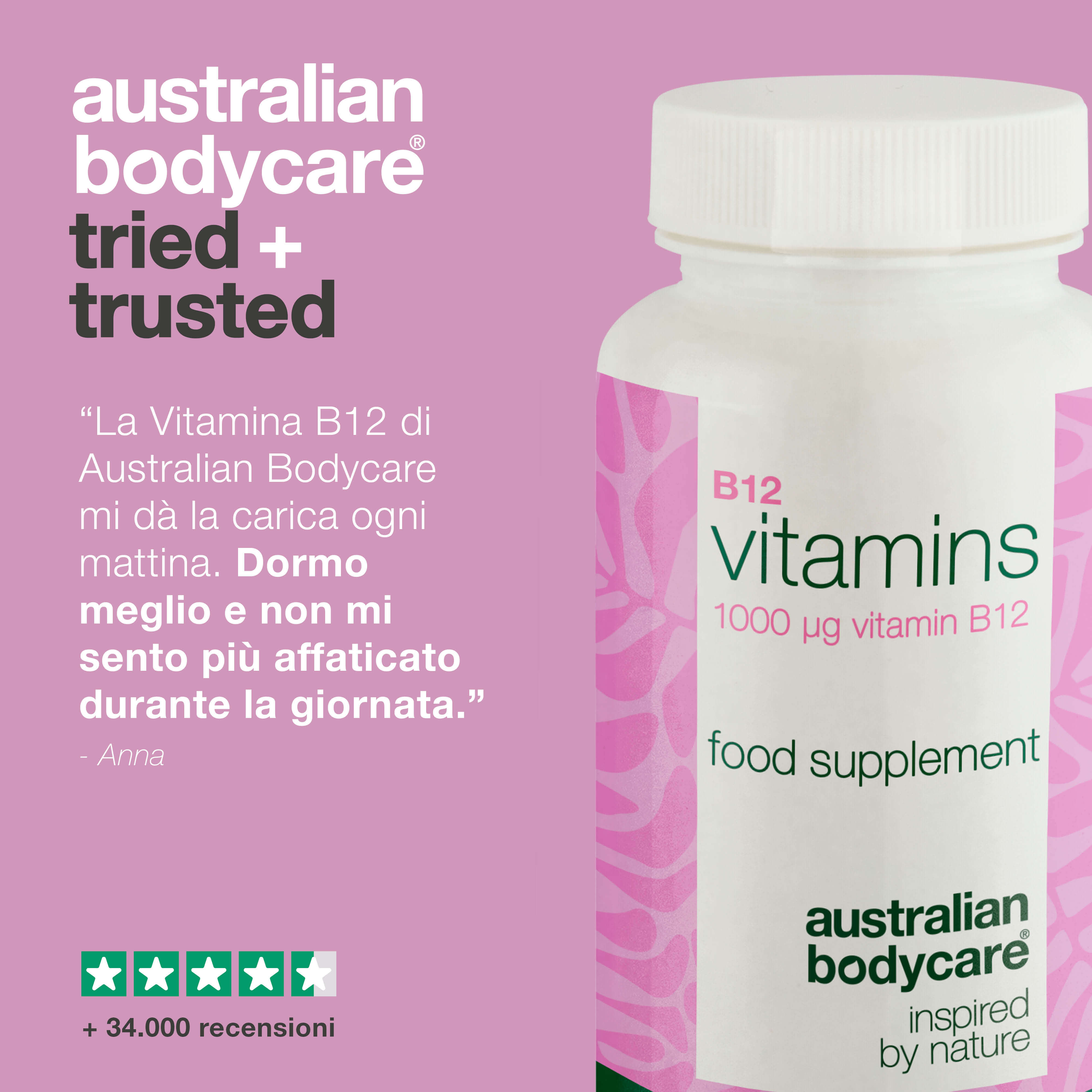 Vitamina B12 – Integratore 1000 µg, 90 Capsule Vegane — Integratore ad alta dose di vitamina B12 – 90 capsule vegane per 90 giorni. Sostegno quotidiano per energia e stile di vita vegetale.
