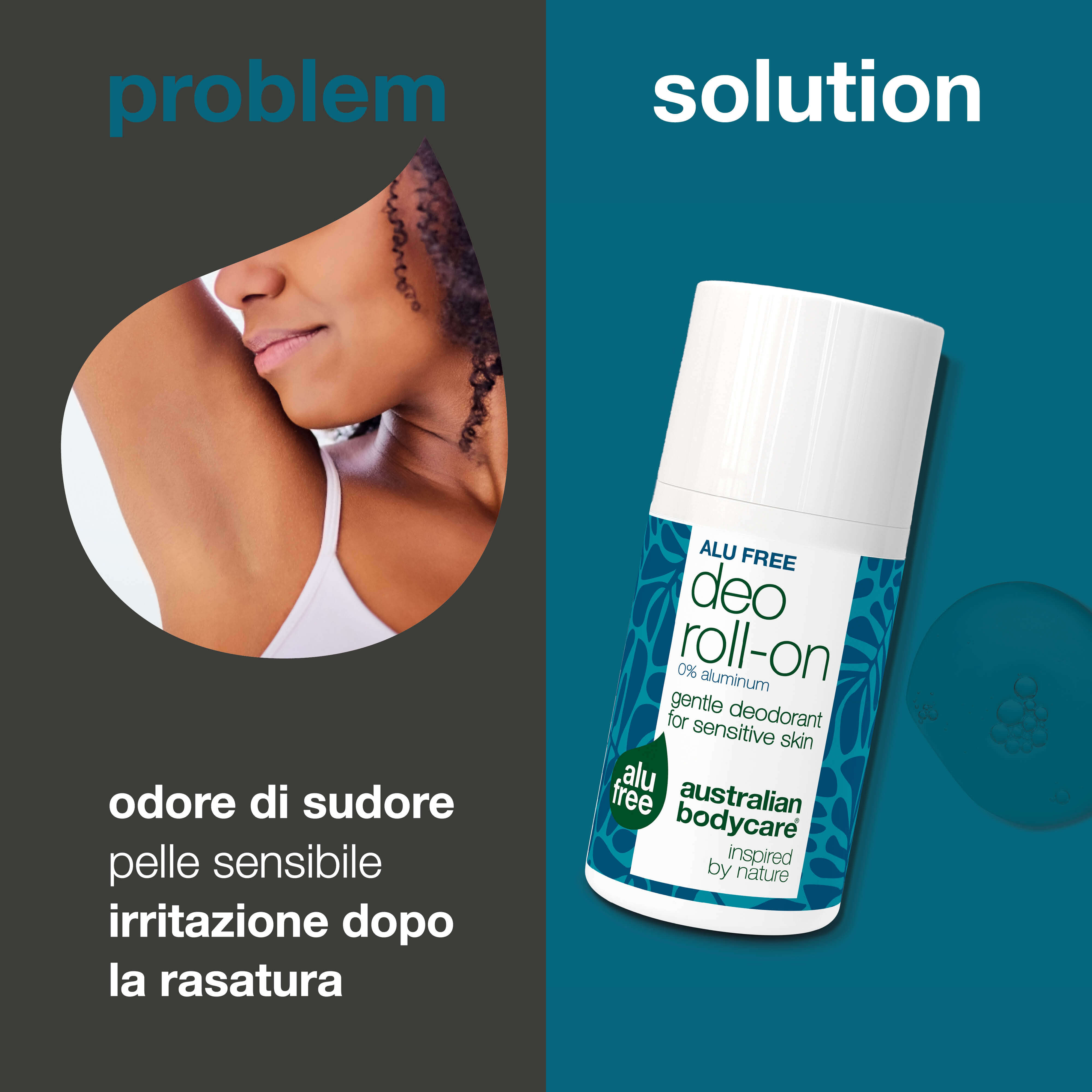 Deodorante naturale senza alluminio che aiuta a ridurre odori, umidità e rossori. Contiene 4-terpineolo, octenidina, acido lattico e glicerina.