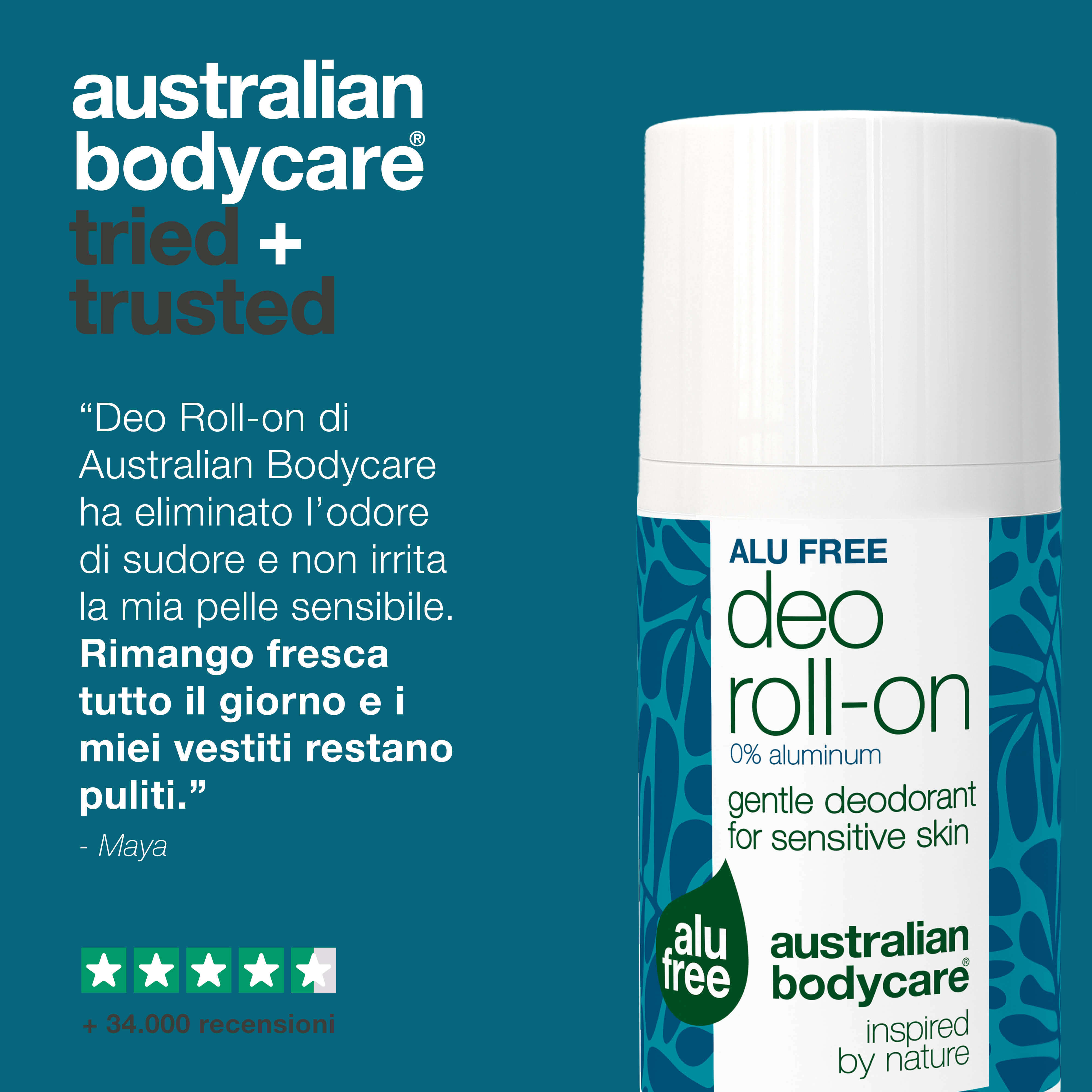 Deodorante naturale senza alluminio che aiuta a ridurre odori, umidità e rossori. Contiene 4-terpineolo, octenidina, acido lattico e glicerina.