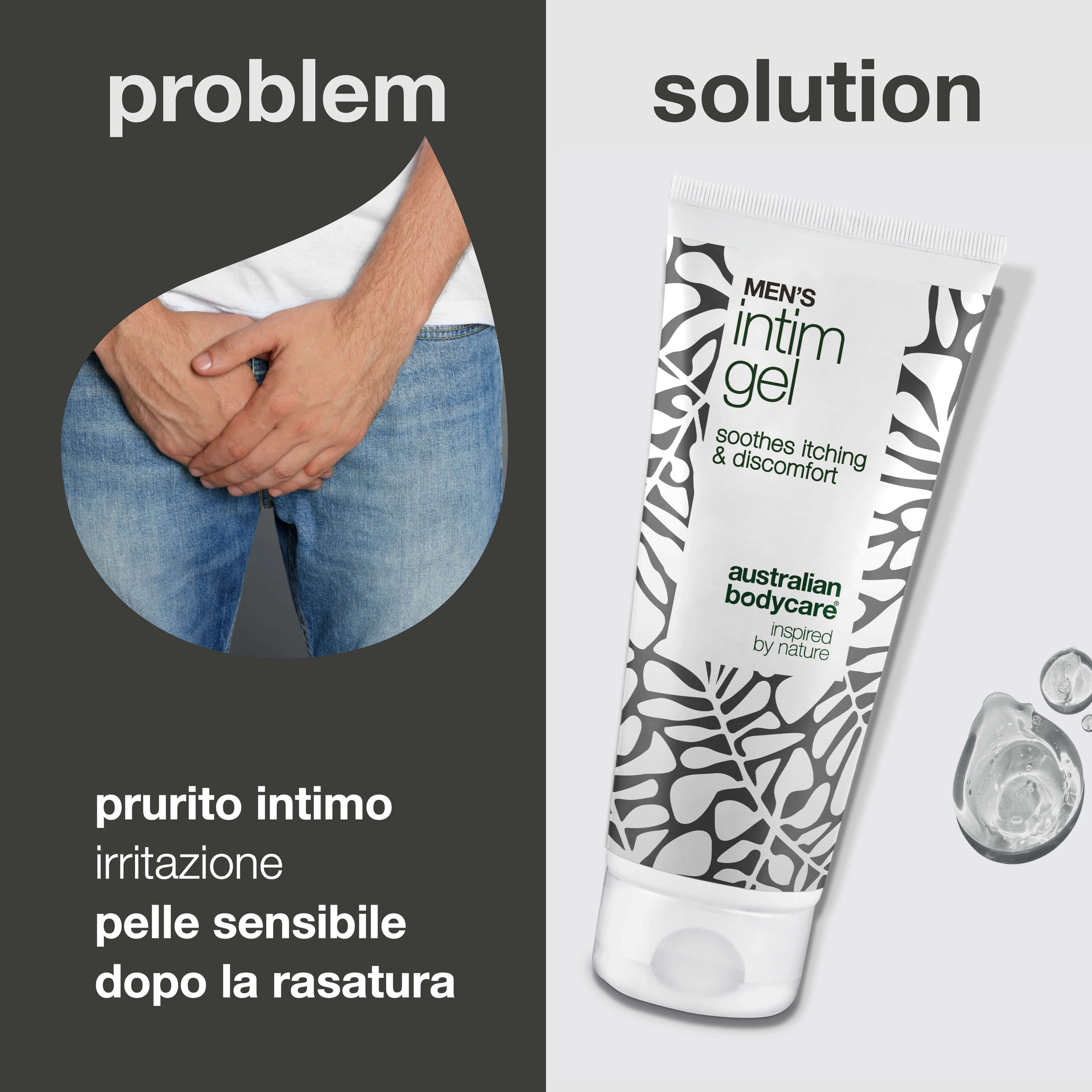 Gel intimo per uomo – Allevia prurito e irritazionit — Dì addio al prurito con Gel intimo per uomo. Mantiene la pelle fresca e protetta con una formula non grassa e di rapido assorbimento.