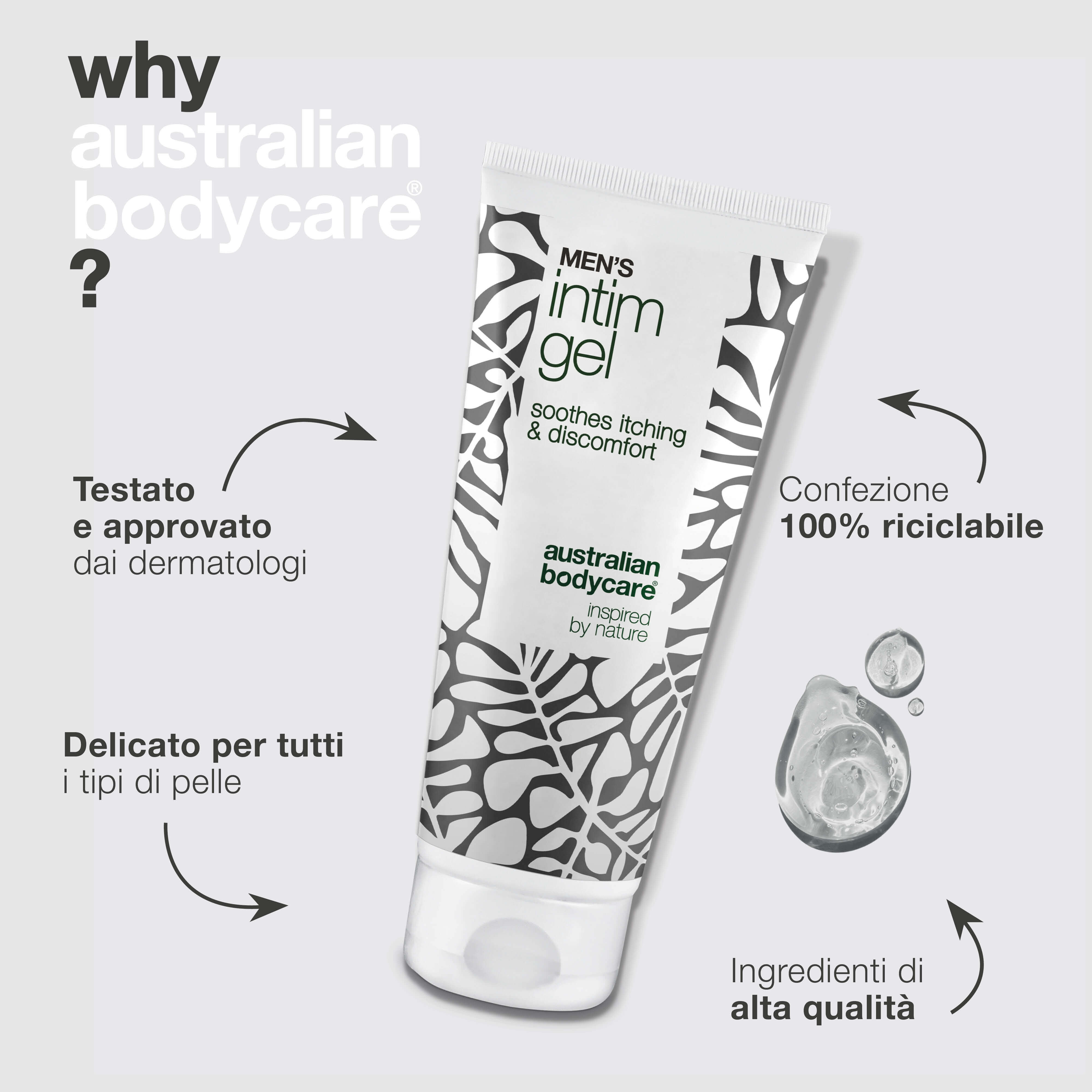 Gel intimo per uomo – Allevia prurito e irritazionit — Dì addio al prurito con Gel intimo per uomo. Mantiene la pelle fresca e protetta con una formula non grassa e di rapido assorbimento.
