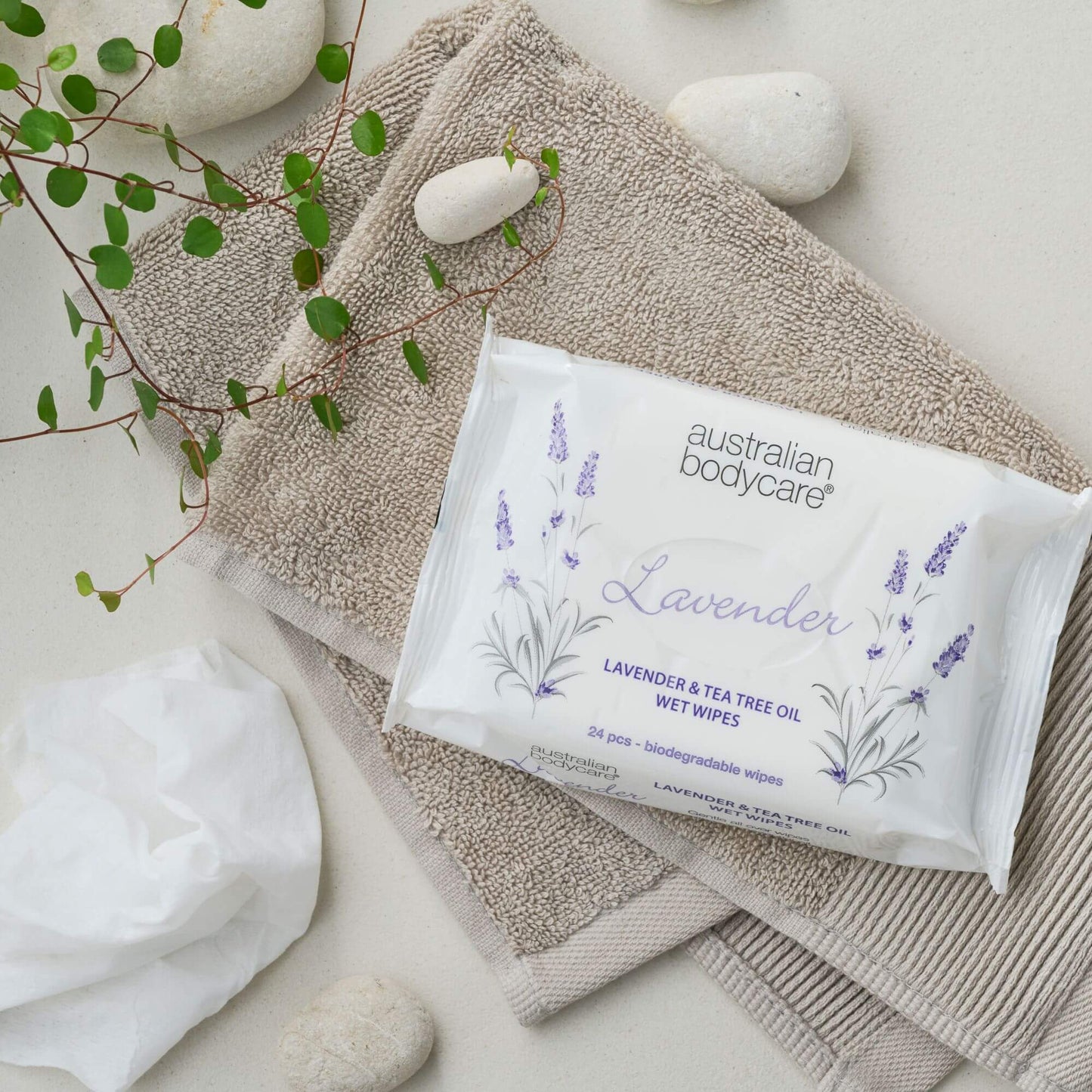 Salviette umidificate per adulti con Lavanda & Tea Tree Oil (24 pezzi) - Per la detersione e l’idratazione di viso e corpo