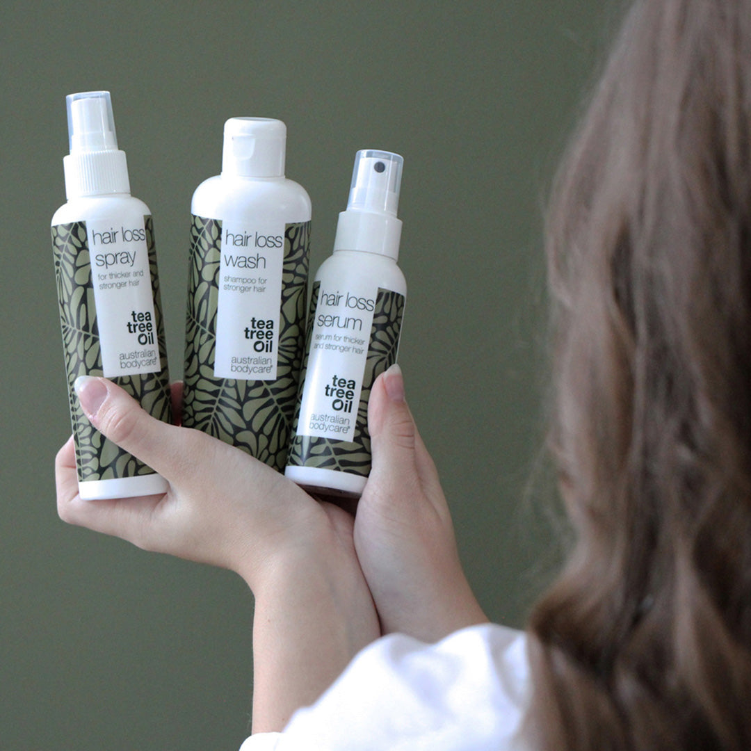 4 prodotti per perdita dei capelli e capelli fini - Kit anticaduta con biotina, Tea Tree Oil e Capilia Longa