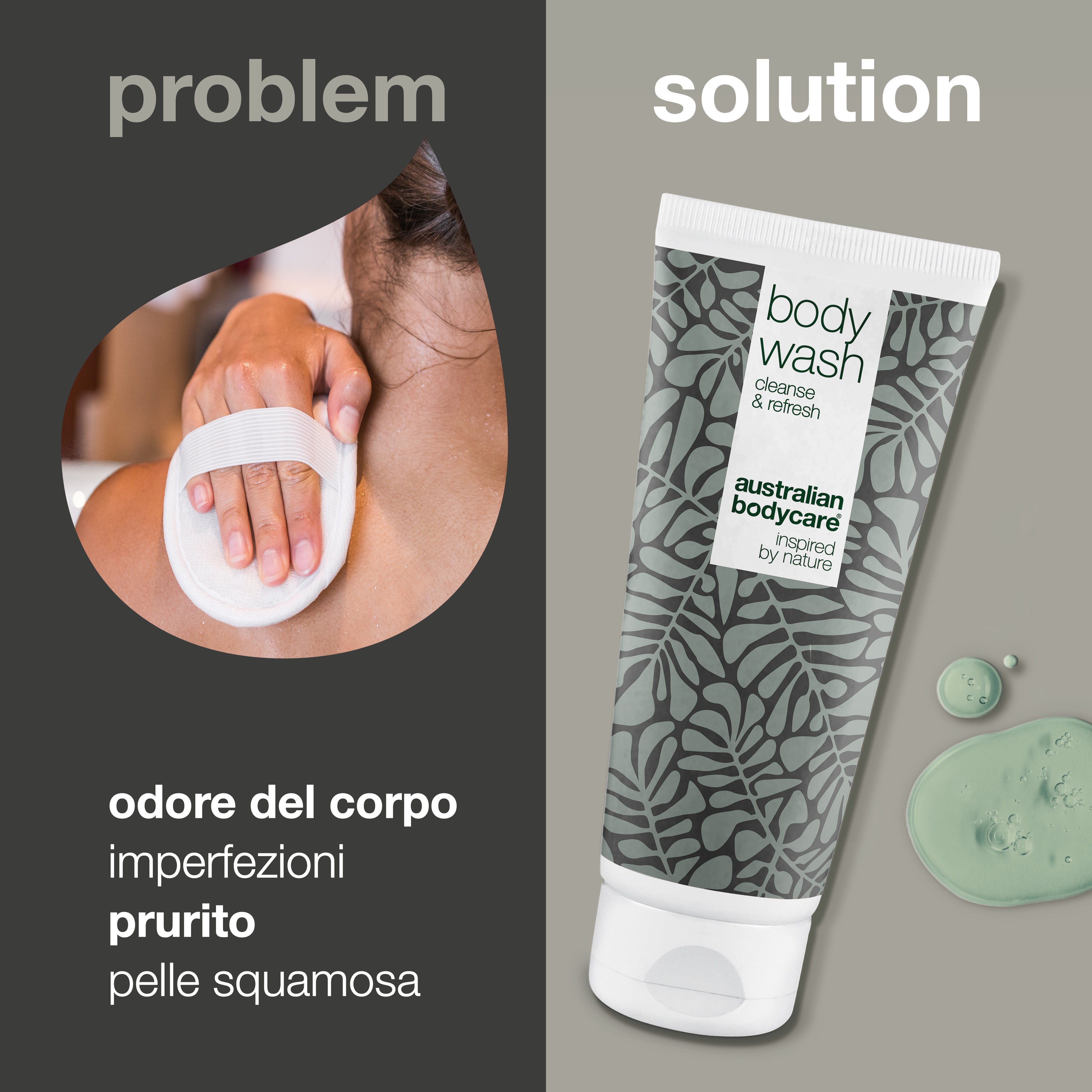 Gel doccia per imperfezioni e odori corporei – Gel doccia che riduce l'odore corporeo, i piedi maleodoranti e le macchie, lasciando la pelle fresca e pulita.