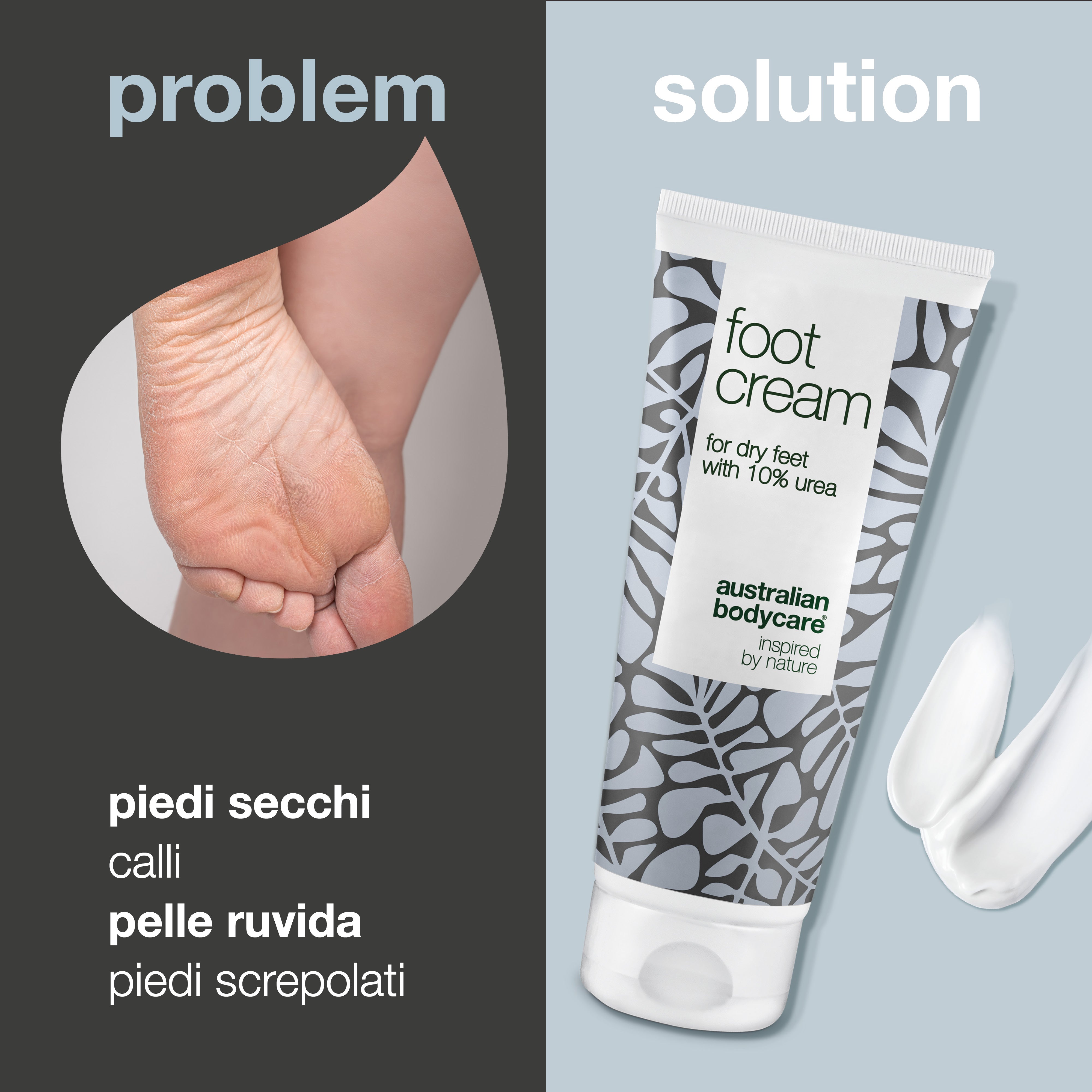 Crema piedi con urea al 10% per piedi secchi — Crema nutriente per piedi secchi con olio di tea tree naturale al 100%