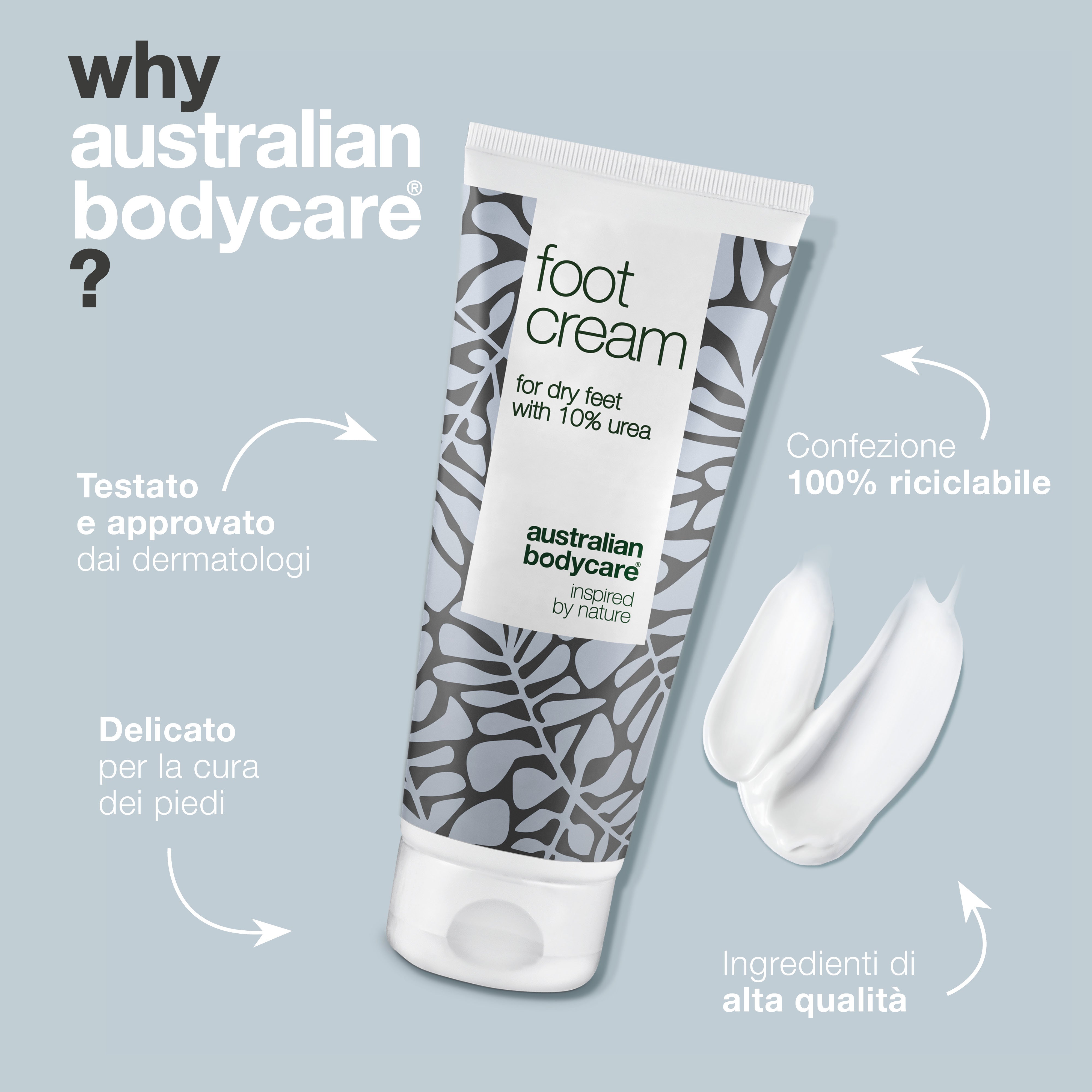 Crema piedi con urea al 10% per piedi secchi — Crema nutriente per piedi secchi con olio di tea tree naturale al 100%
