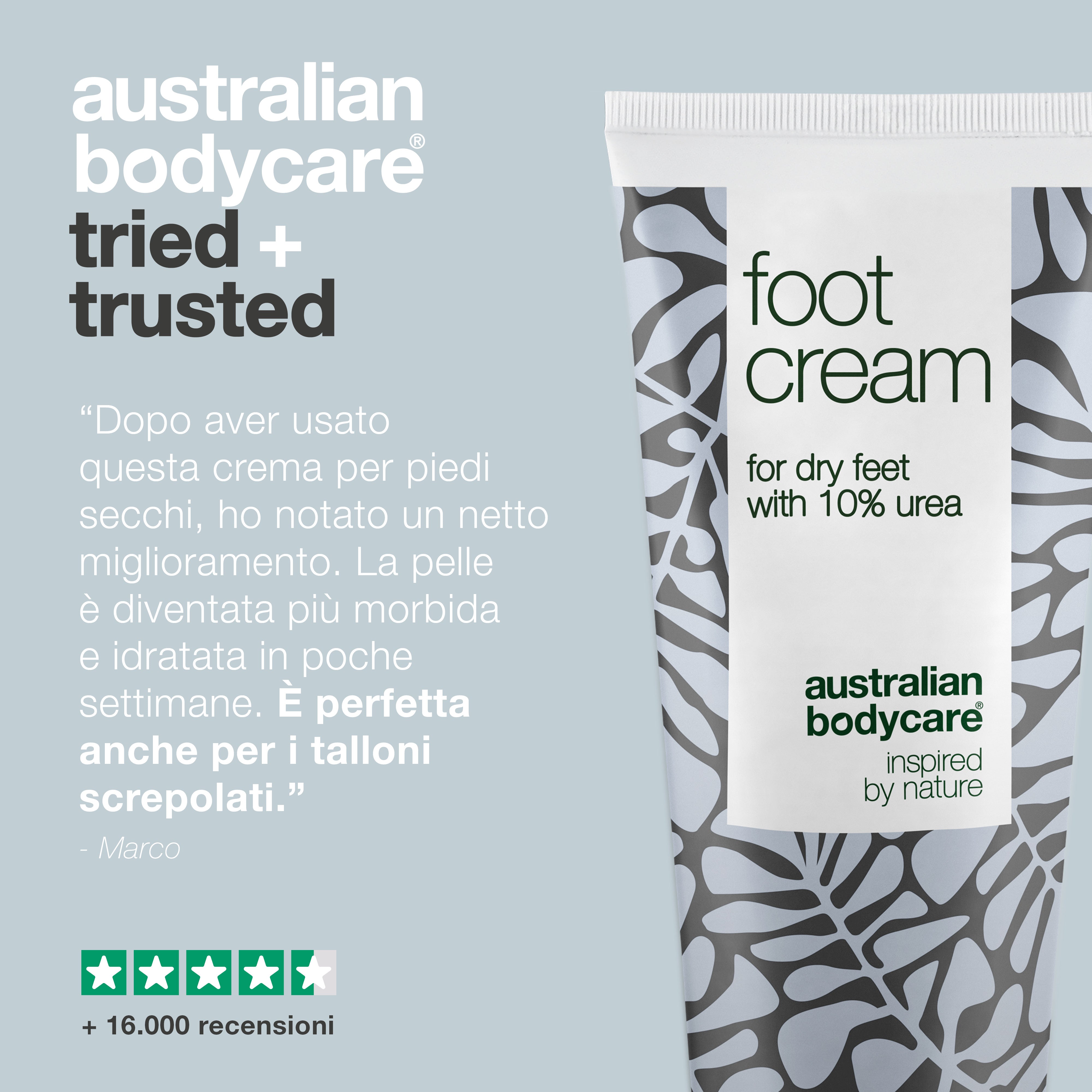 Crema piedi con urea al 10% per piedi secchi — Crema nutriente per piedi secchi con olio di tea tree naturale al 100%