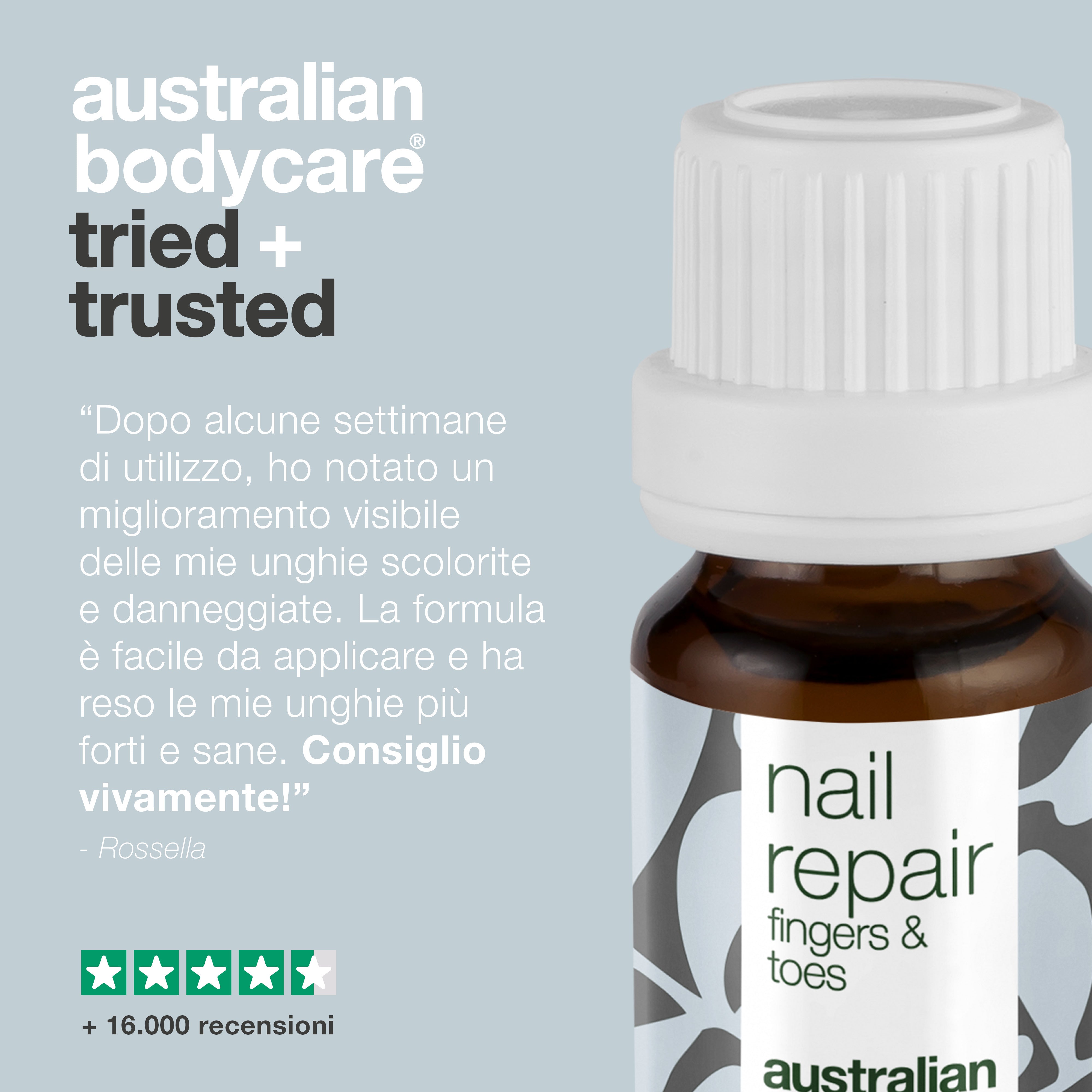 Olio per unghie screpolate e scolorite — Ripristina la salute delle tue unghie con il nostro olio per unghie. Combatte le unghie screpolate, ruvide e scolorite con il 4-terpineolo naturale, noto dall'olio dell'albero del tè, e la vitamina E.