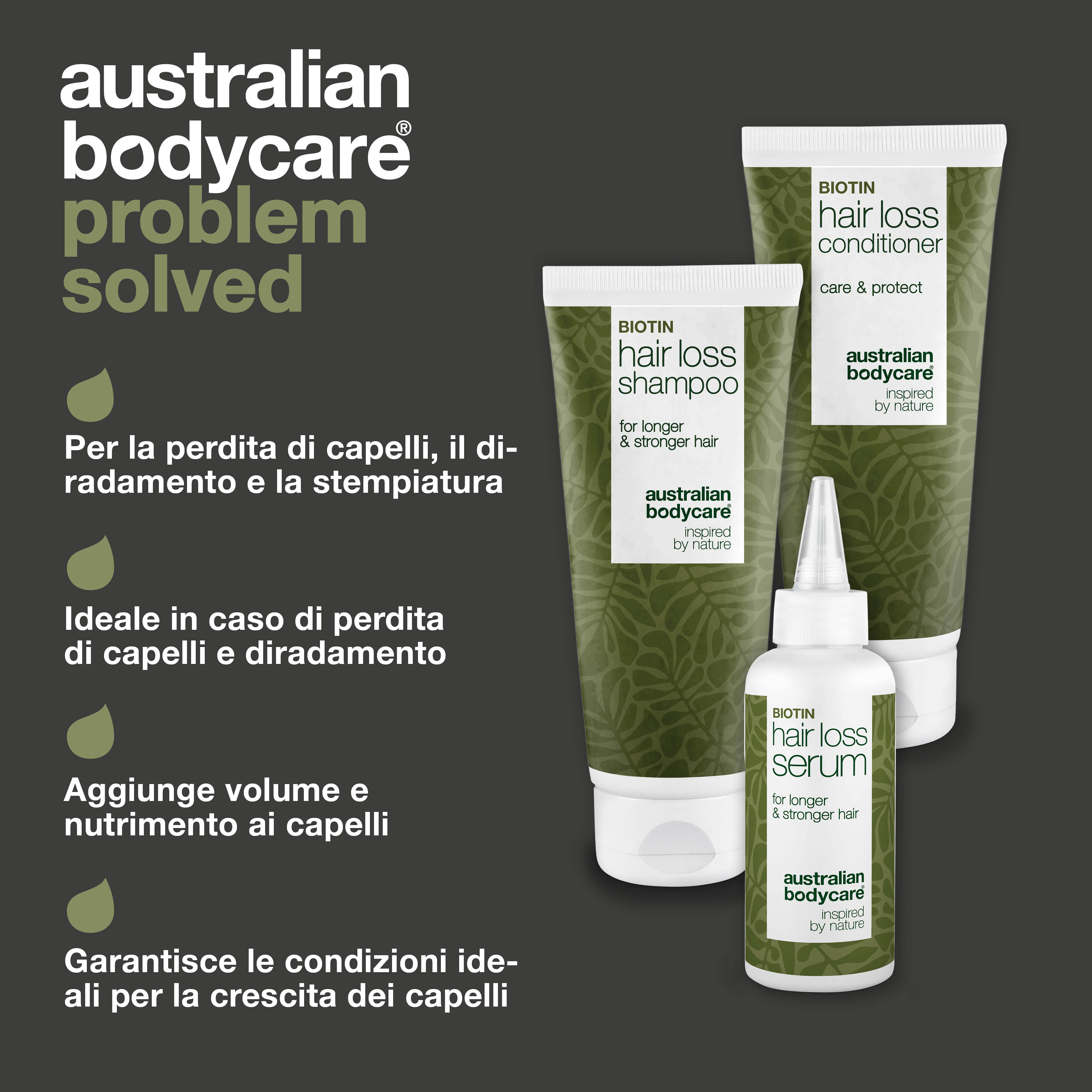 Kit di prodotti anticaduta con Biotina e Capilia Longa — 3 prodotti per capelli fini, diradati e che cadono