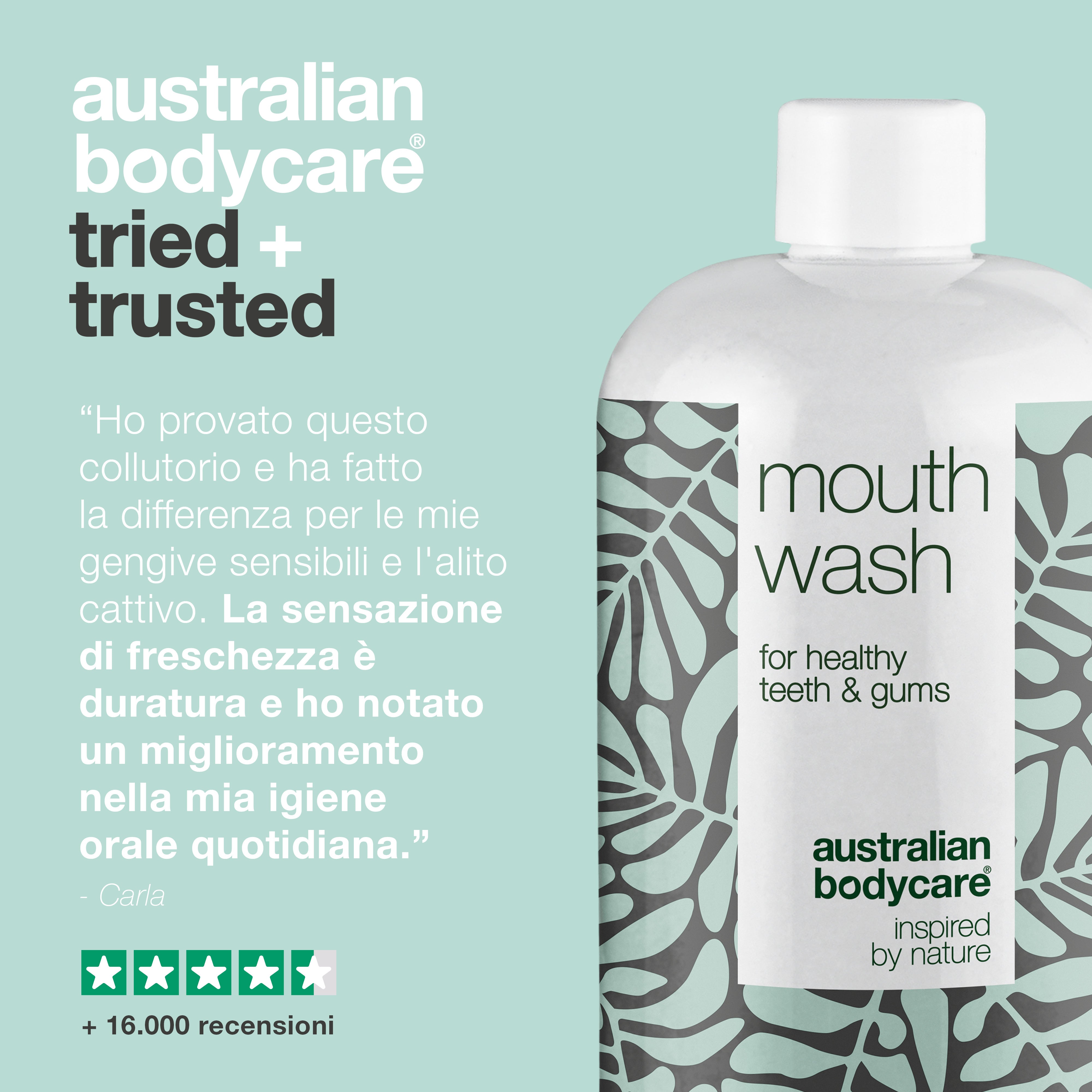 Collutorio con tea tree oil per una buona igiene orale — Contro l'alito cattivo e per la cura quotidiana di gengiviti, candidosi orale e parodontite