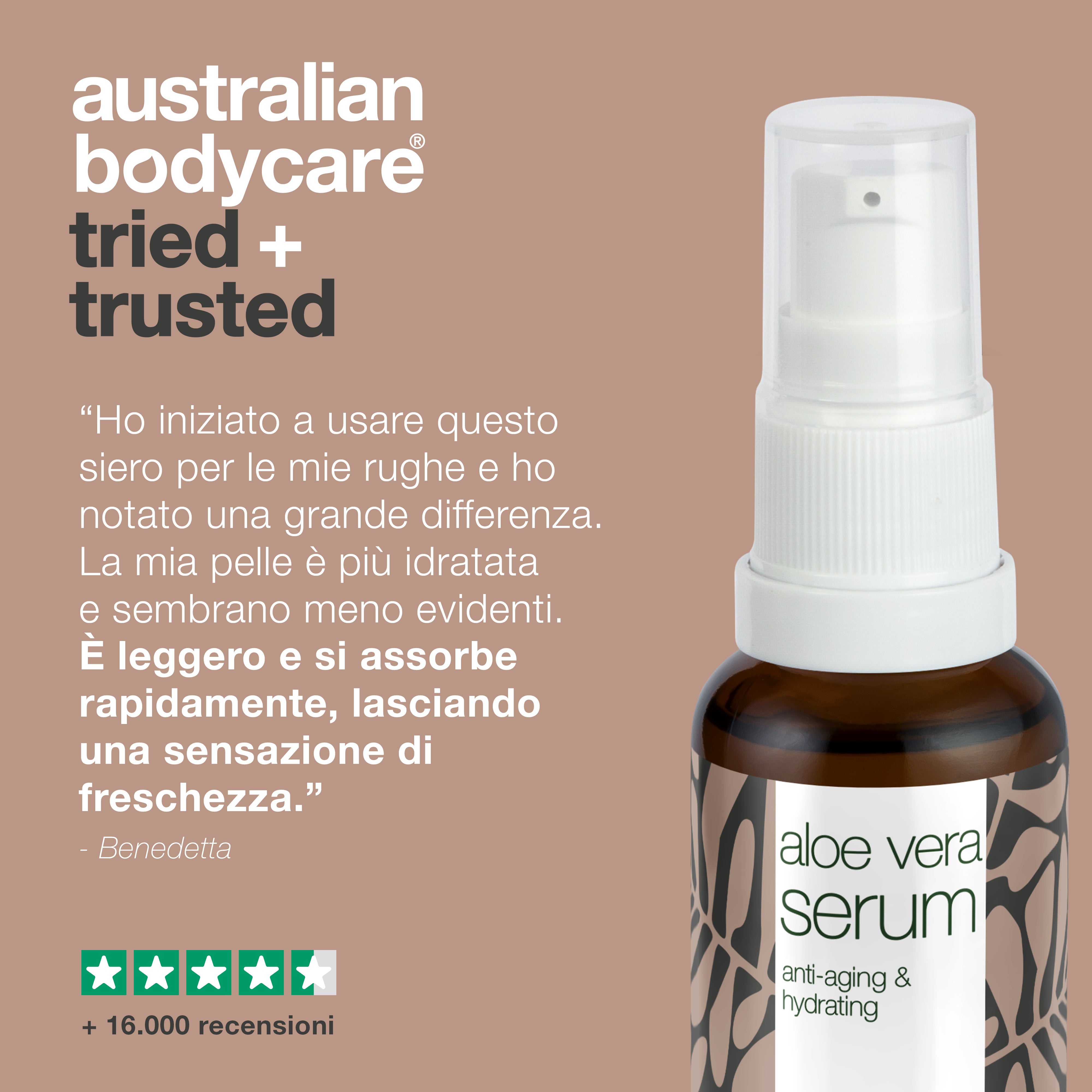 Siero antirughe con aloe vera, vitamina C, E, F e acido ialuronico Siero antirughe con aloe vera, vitamina C, E, F e acido ialuronico