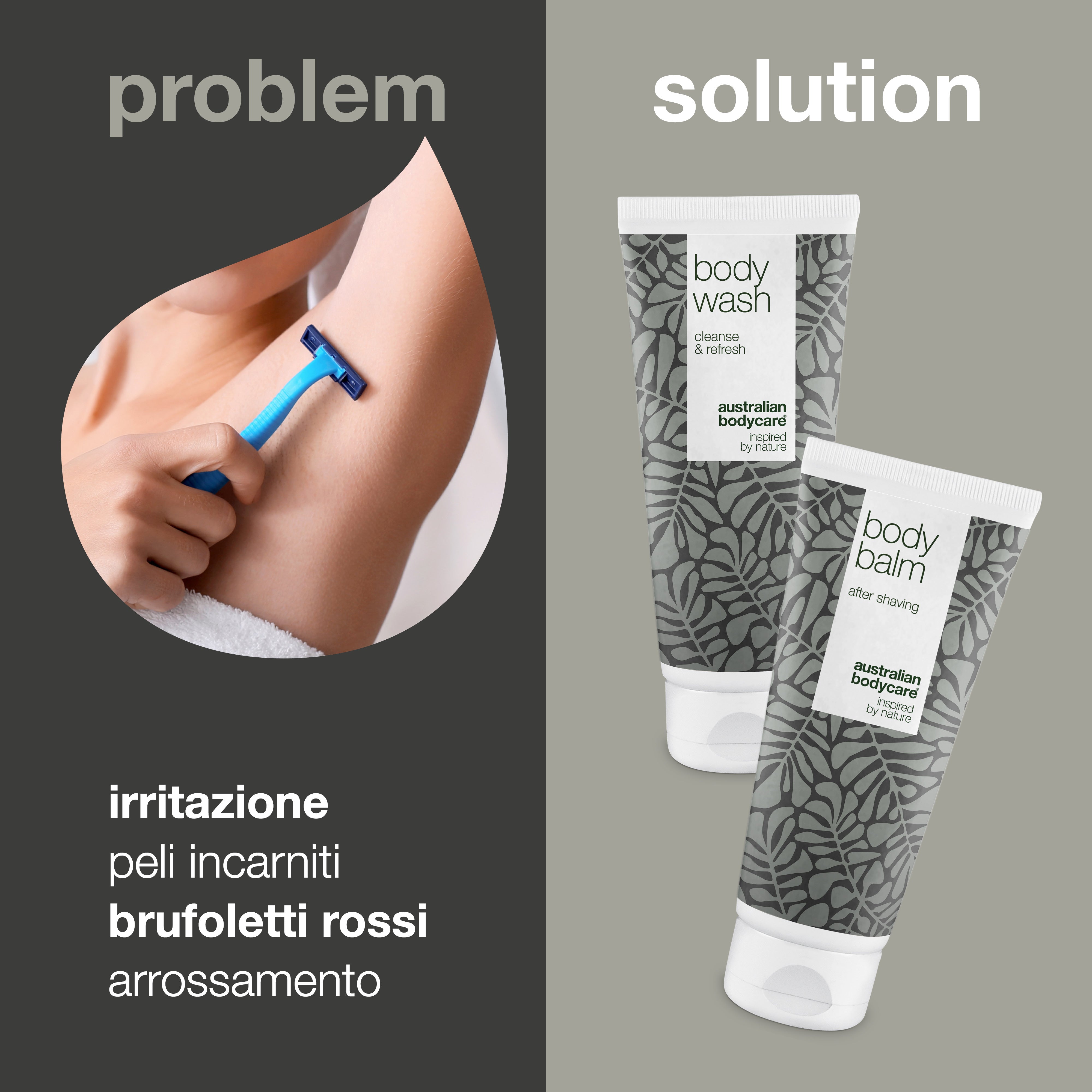 Pacchetto curativo per la rasatura delle ascelle - 2 prodotti contro le irritazioni da rasoio sotto le ascelle dopo la depilazione