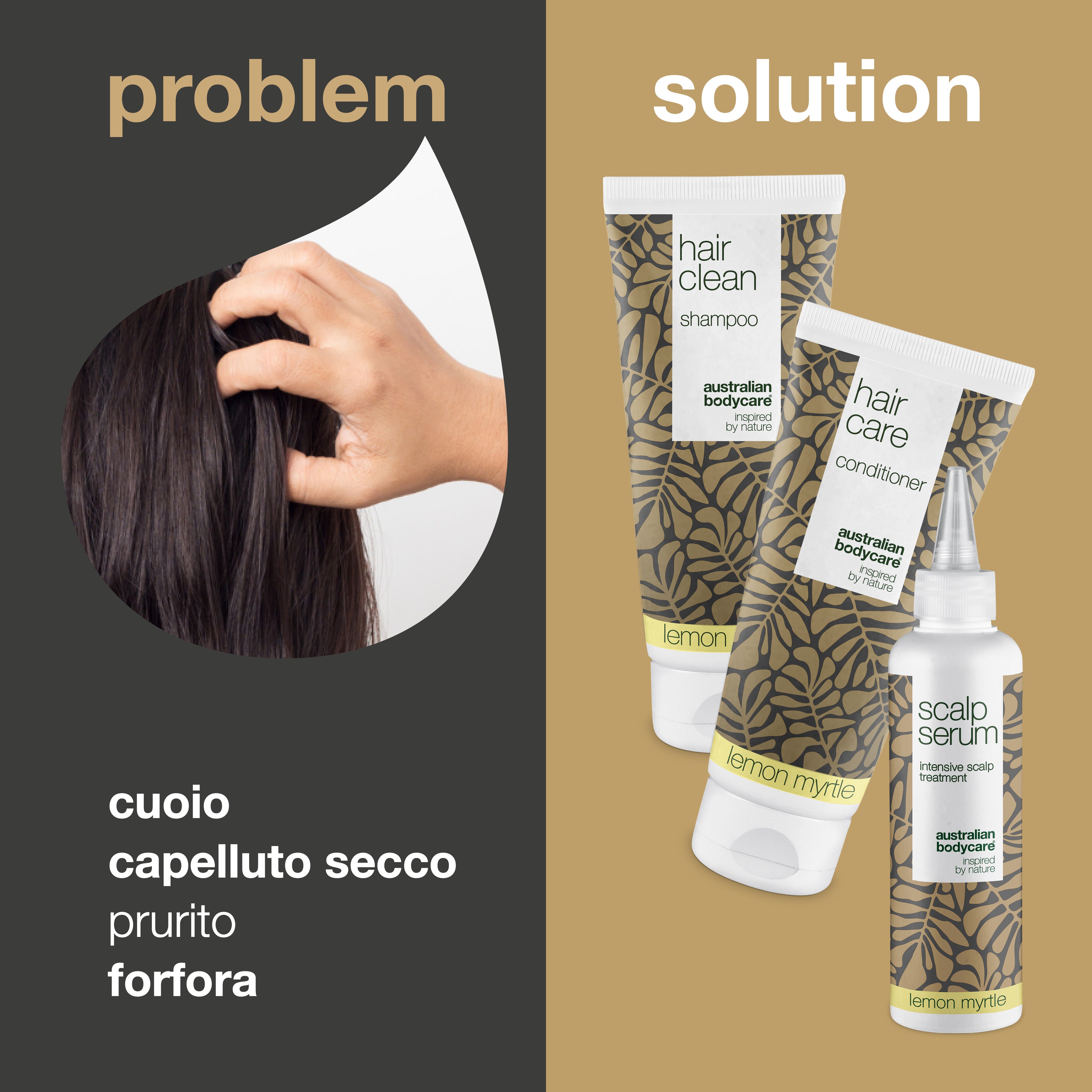 Kit per la cura del cuoio capelluto al mirto limone - 3 prodotti con olio dell'albero del tè e mirto limone per forfora e cuoio capelluto secco