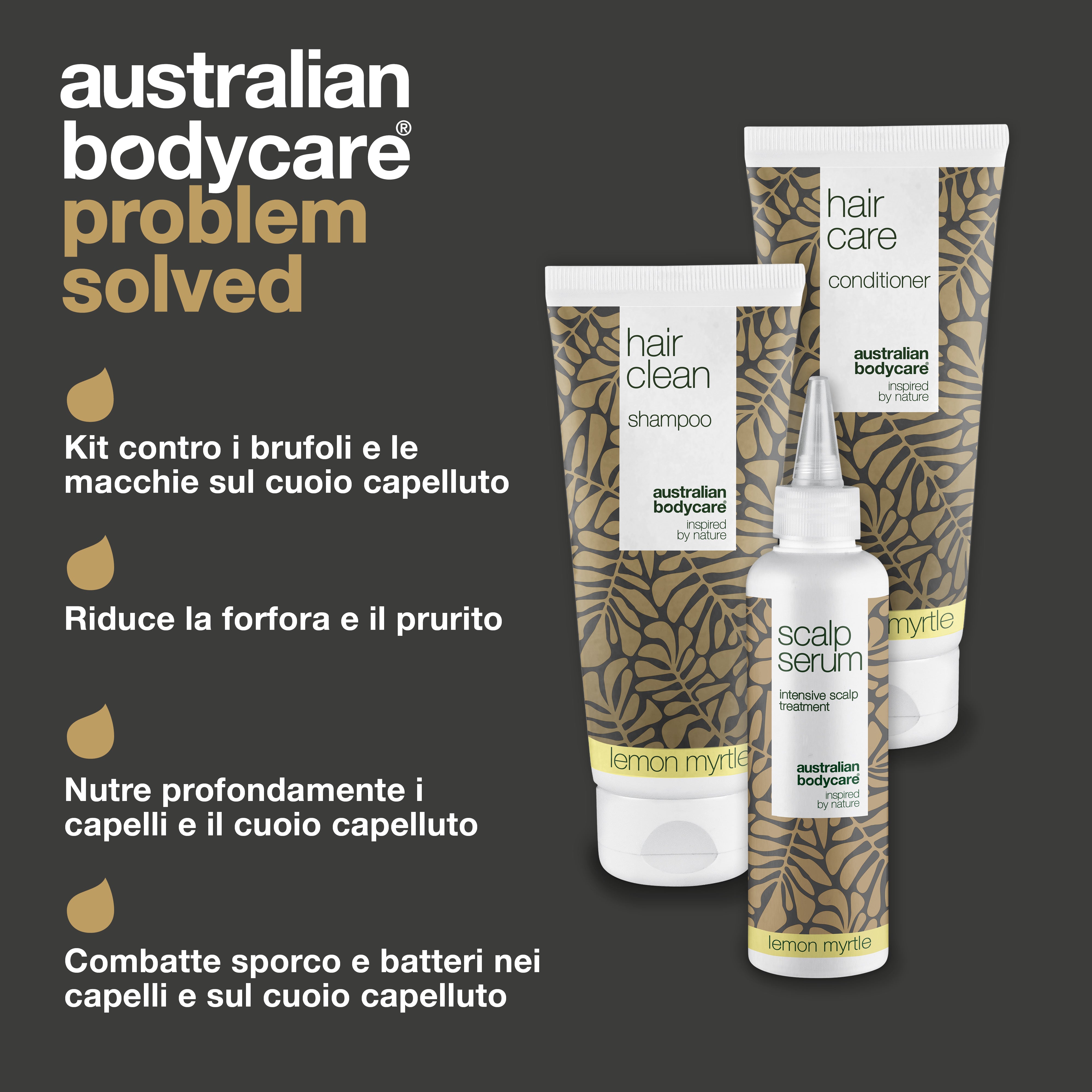 Kit per la cura del cuoio capelluto al mirto limone - 3 prodotti con olio dell'albero del tè e mirto limone per forfora e cuoio capelluto secco