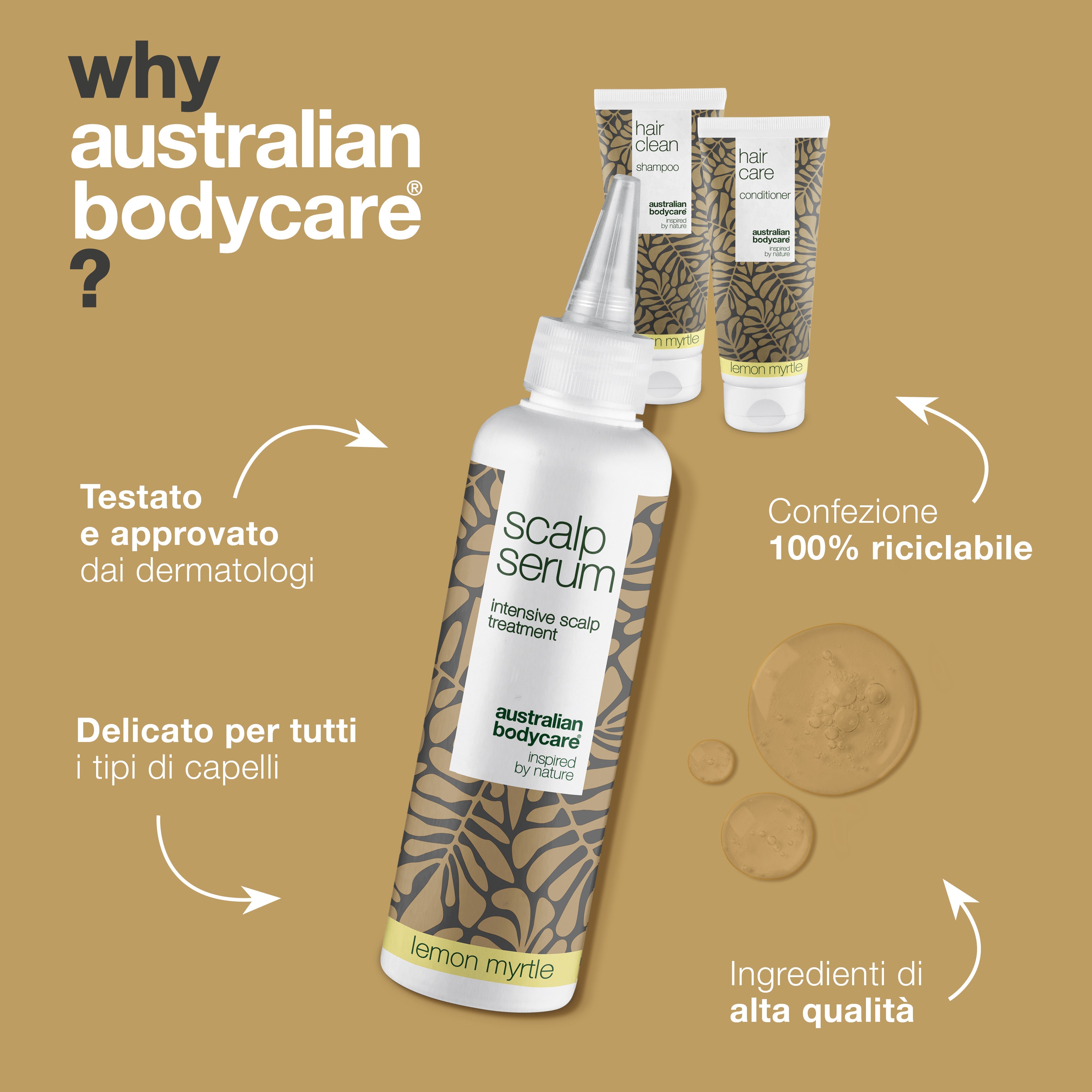Kit per la cura del cuoio capelluto al mirto limone - 3 prodotti con olio dell'albero del tè e mirto limone per forfora e cuoio capelluto secco