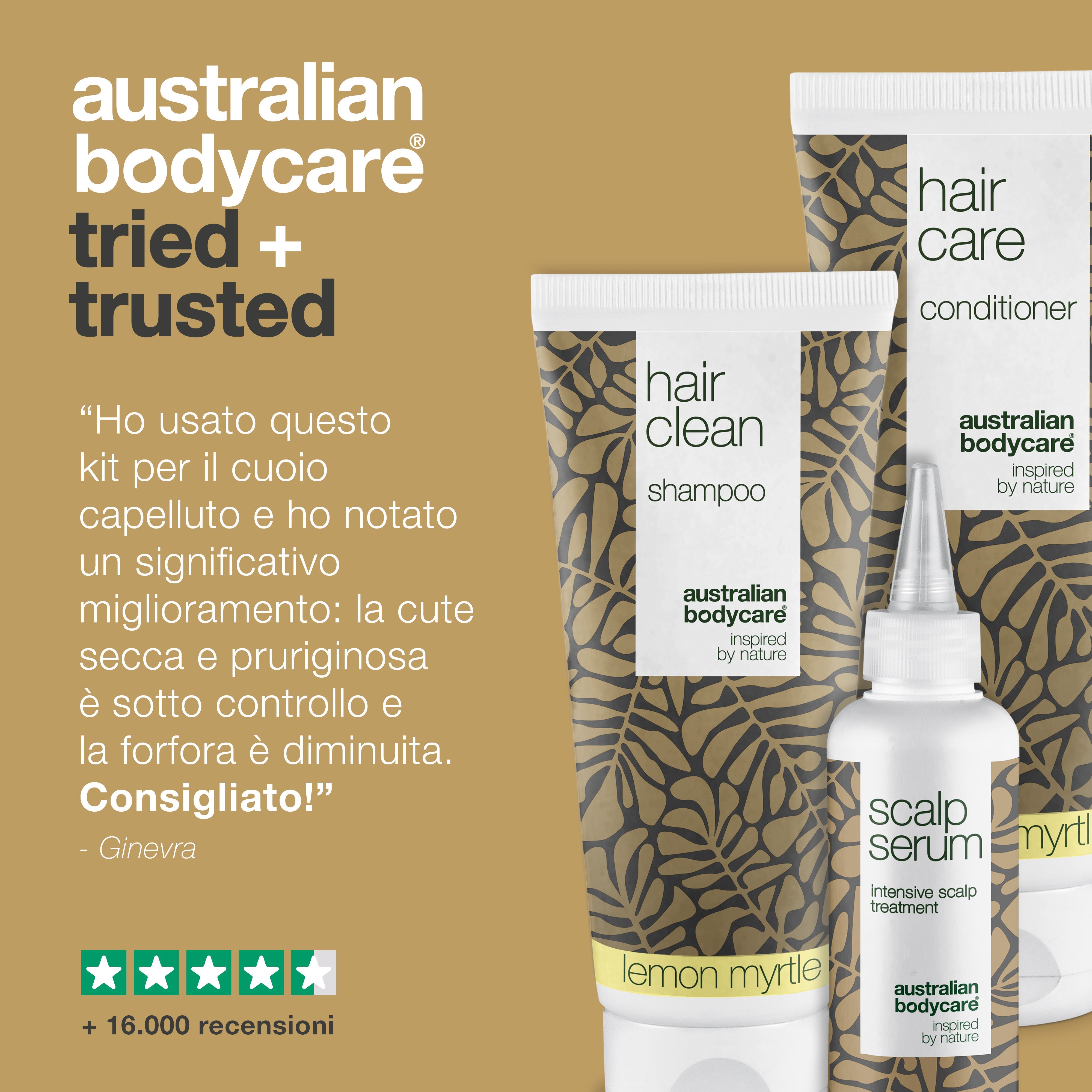 Kit per la cura del cuoio capelluto al mirto limone - 3 prodotti con olio dell'albero del tè e mirto limone per forfora e cuoio capelluto secco