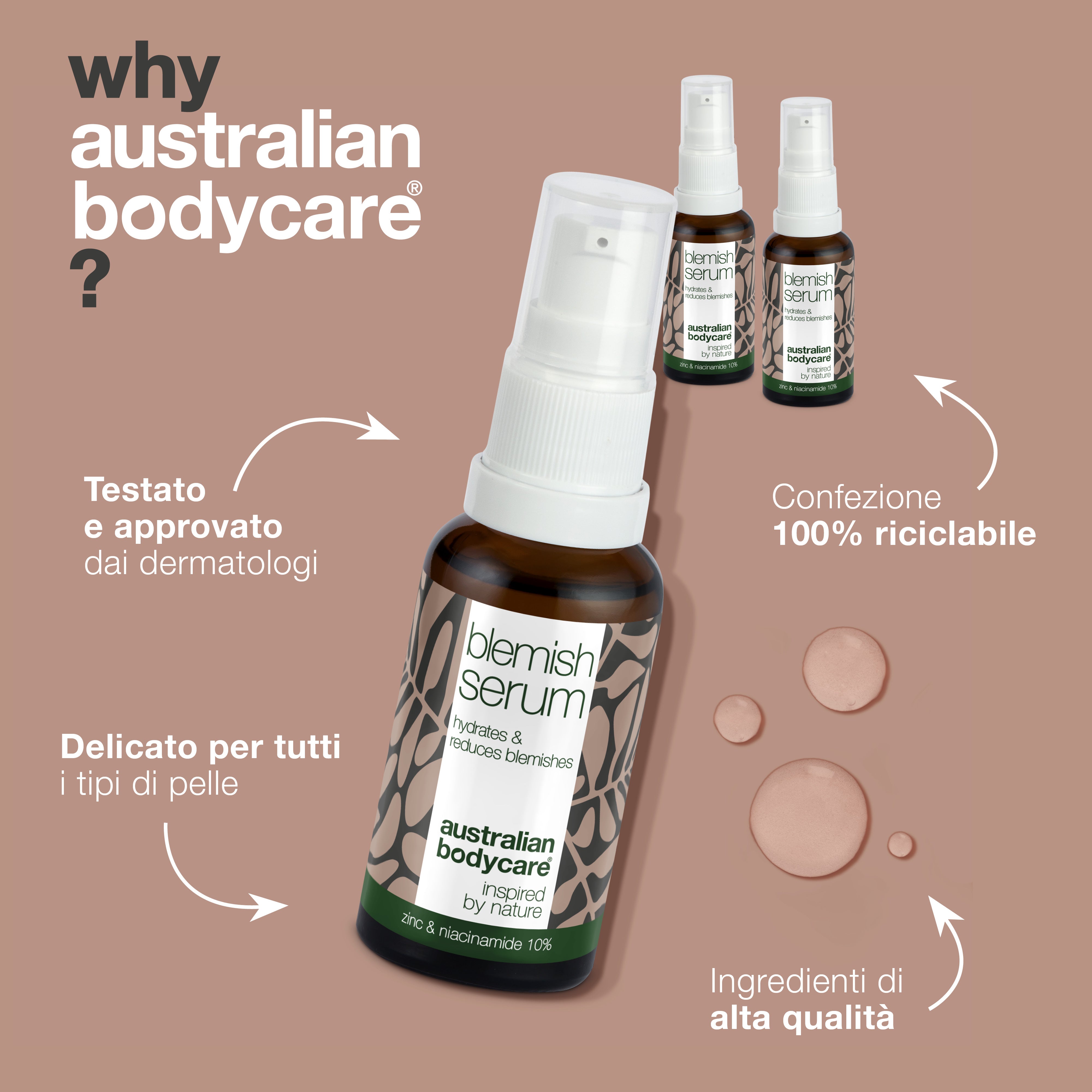 3x siero alla niacinamide per brufoli e punti neri: con niacinamide al 10%, zinco all'1% e olio dell'albero del tè per la pelle grassa e soggetta a imperfezioni.
