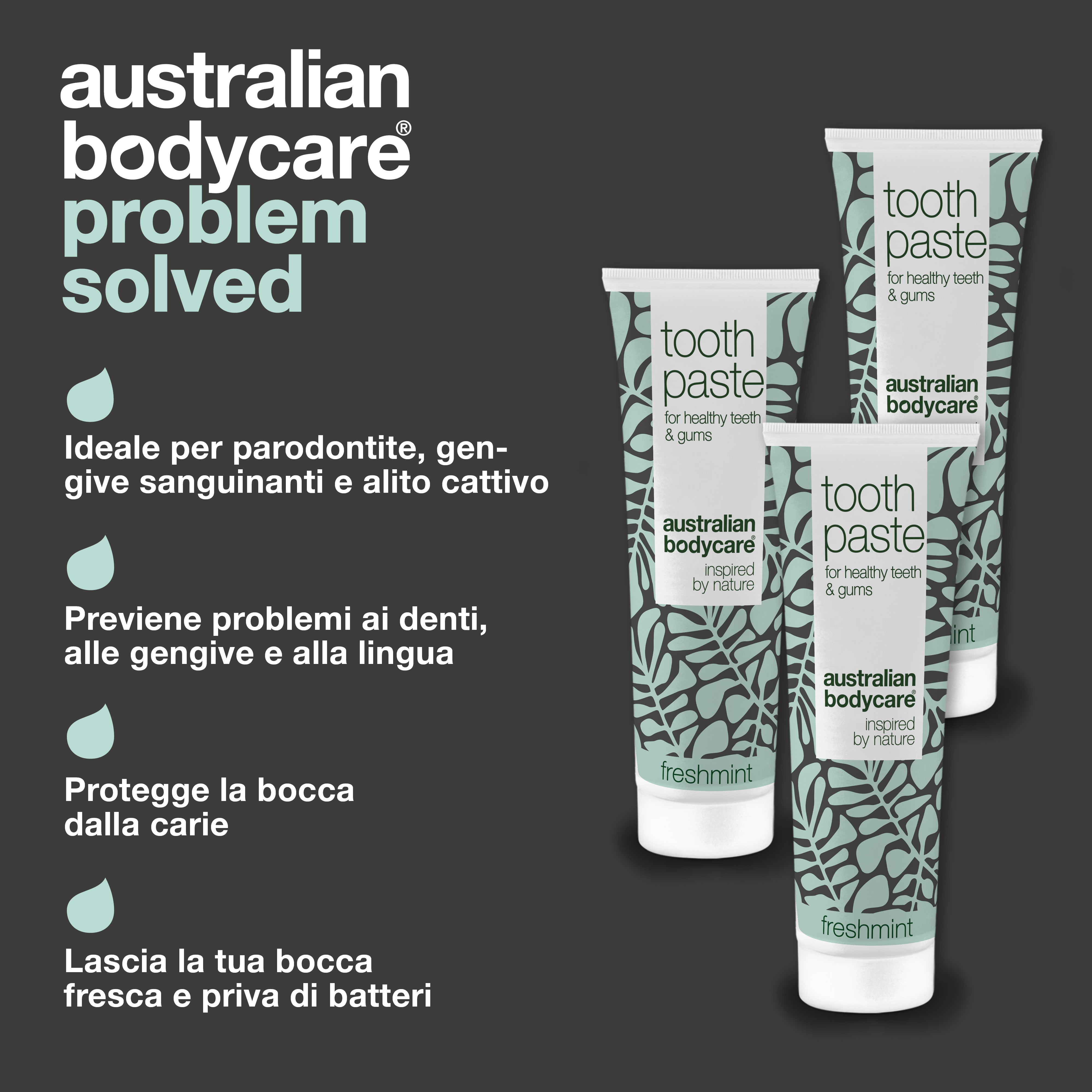 3 x Dentifricio con Tea Tree Oil e Menta Fresca — Per la cura quotidiana di candida, parodontite e gengivite