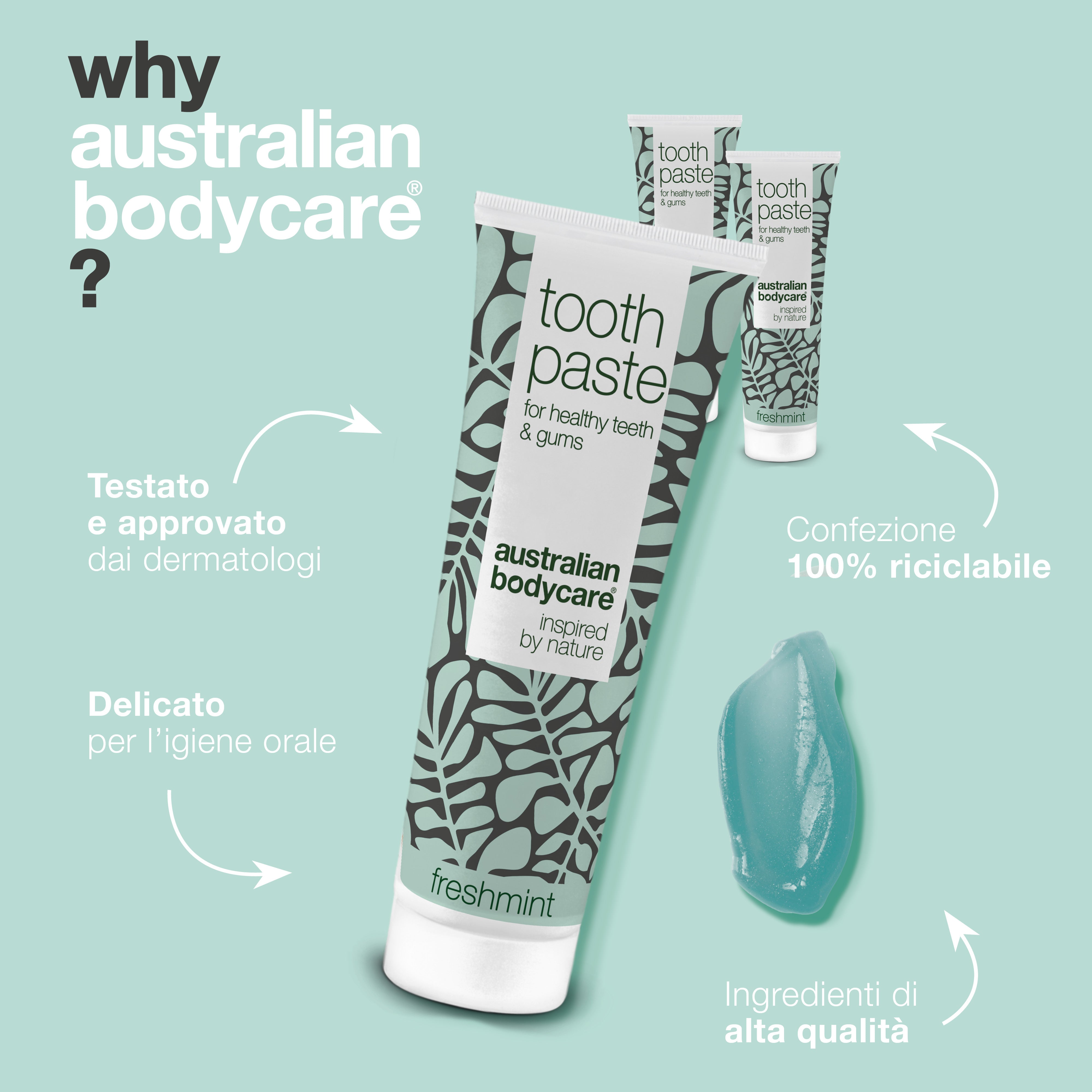 3 x Dentifricio con Tea Tree Oil e Menta Fresca — Per la cura quotidiana di candida, parodontite e gengivite