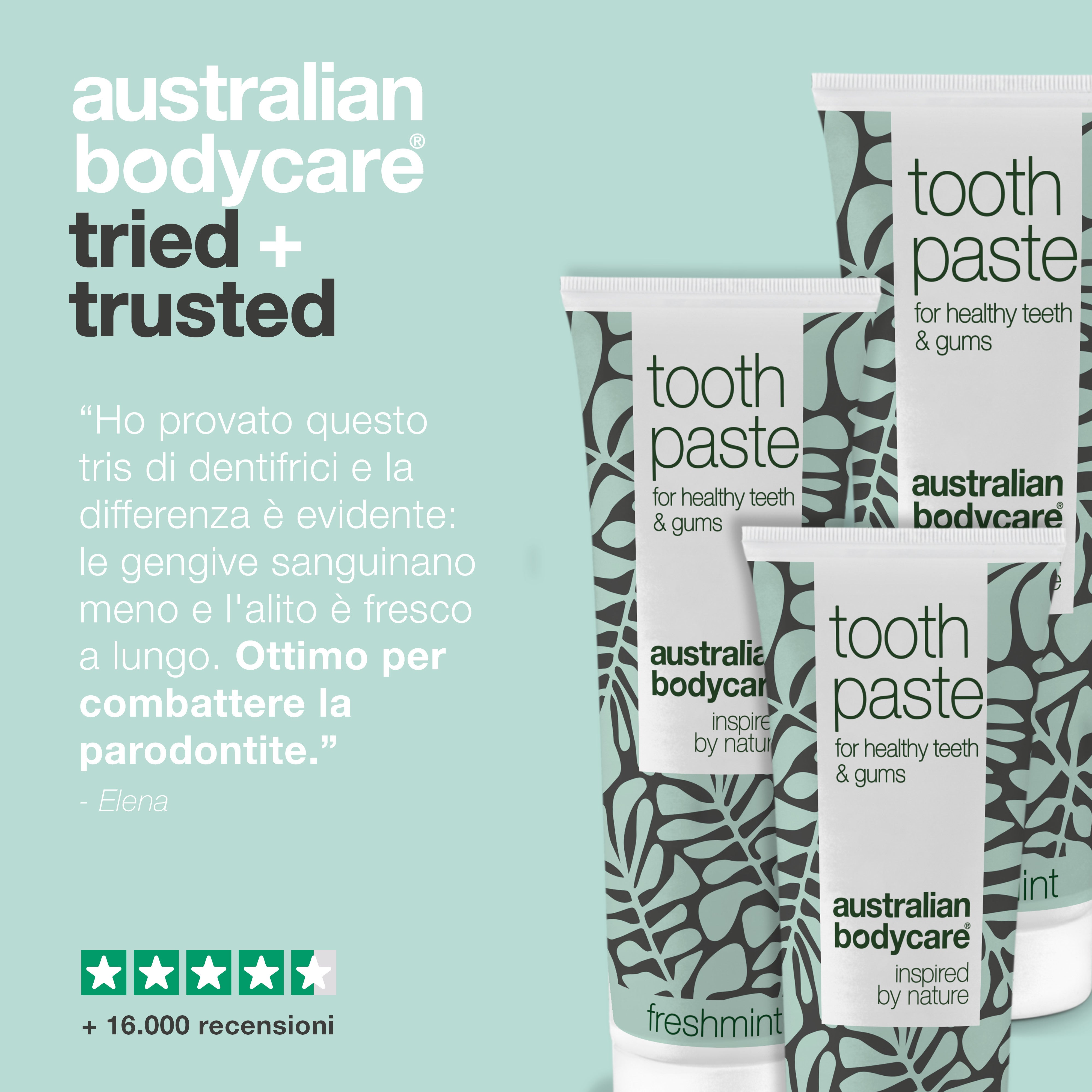 3 x Dentifricio con Tea Tree Oil e Menta Fresca — Per la cura quotidiana di candida, parodontite e gengivite
