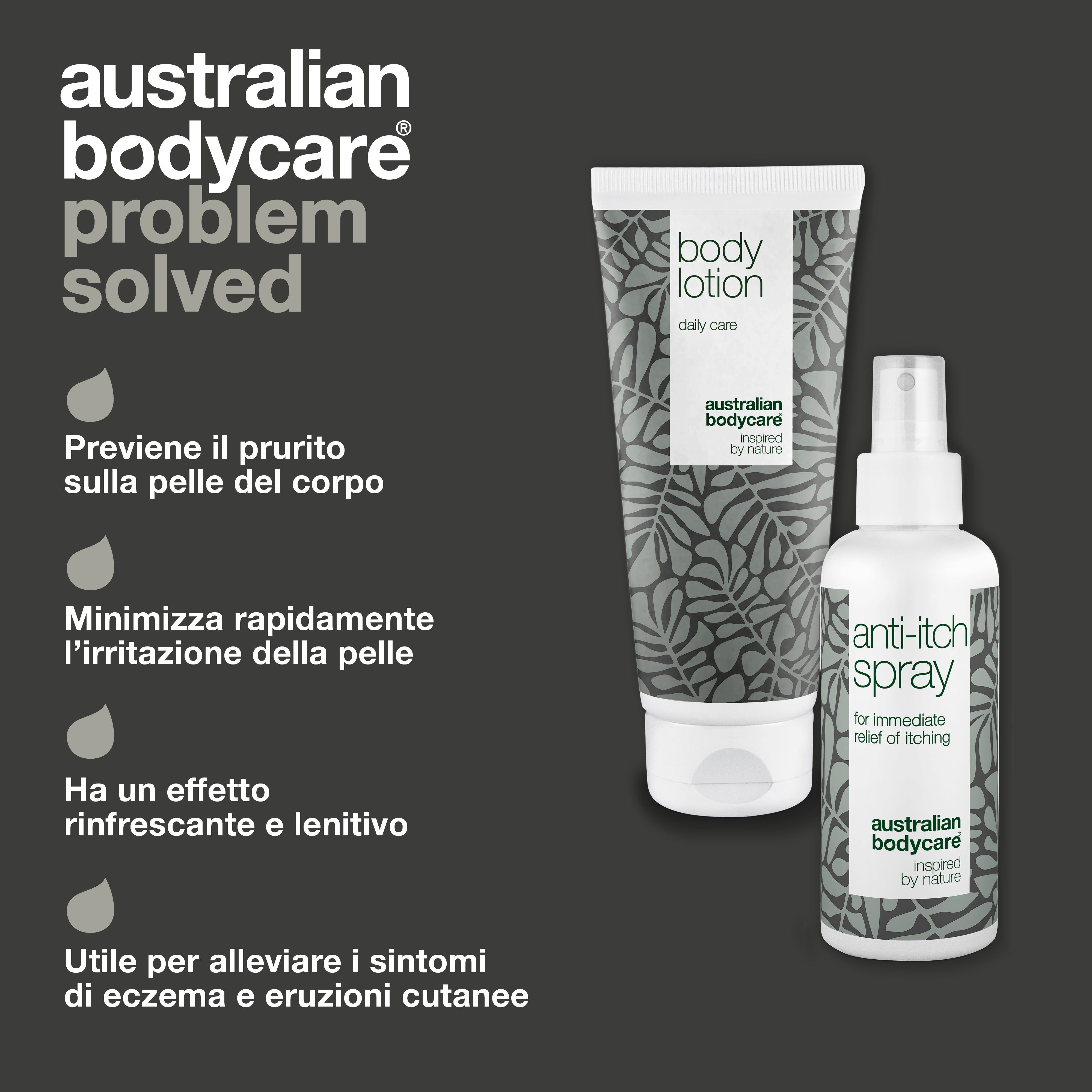 Kit con 2 prodotti per la cura di rash cutaneo o irritazione sul corpo Kit con 2 prodotti per la cura di rash cutaneo o irritazione sul corpo