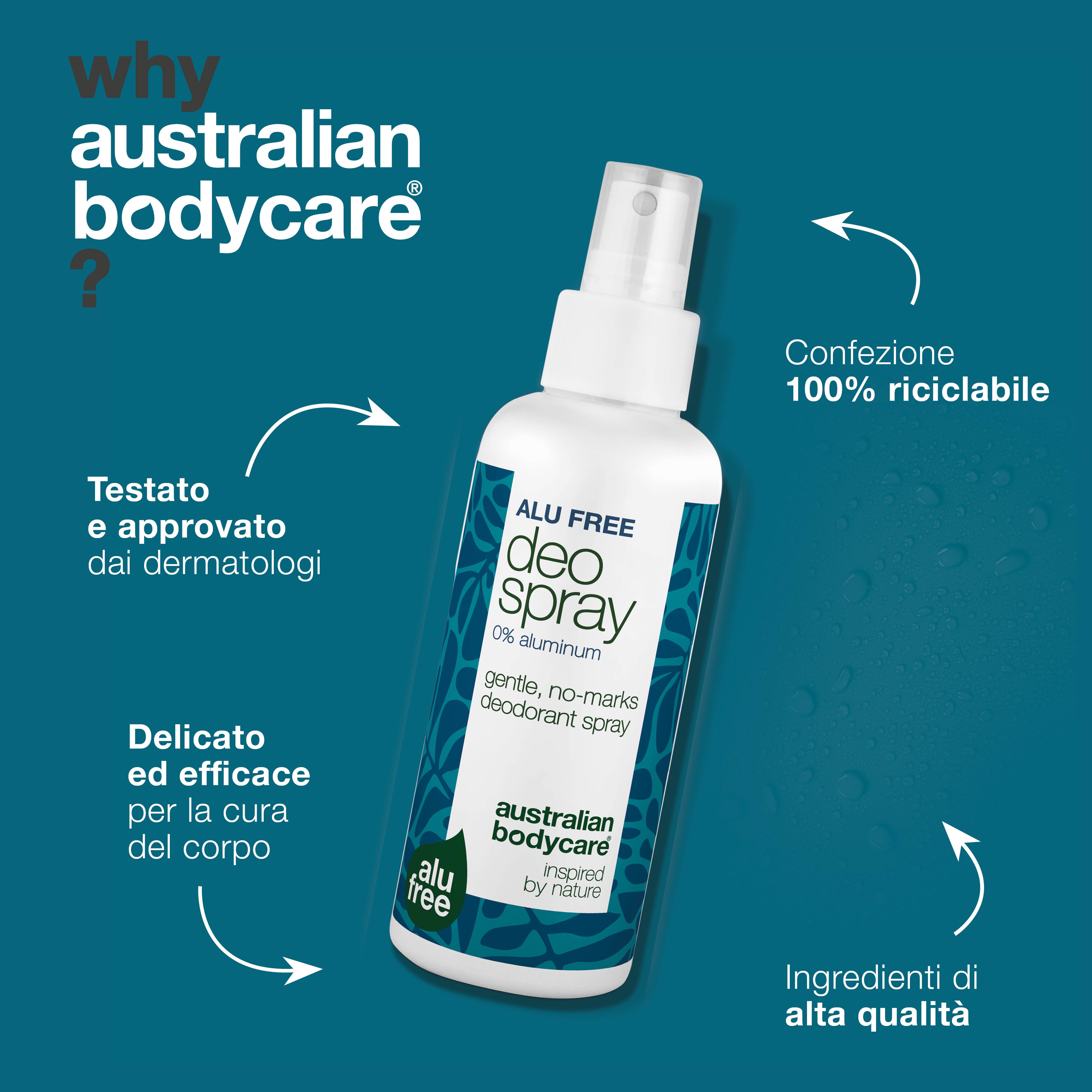 Deodorante spray senza alluminio – Freschezza naturale – Deodorante efficace senza alluminio con ingredienti naturali. Combatte gli odori, asciuga rapidamente e ti mantiene fresco tutto il giorno. Delicato sulla pelle.