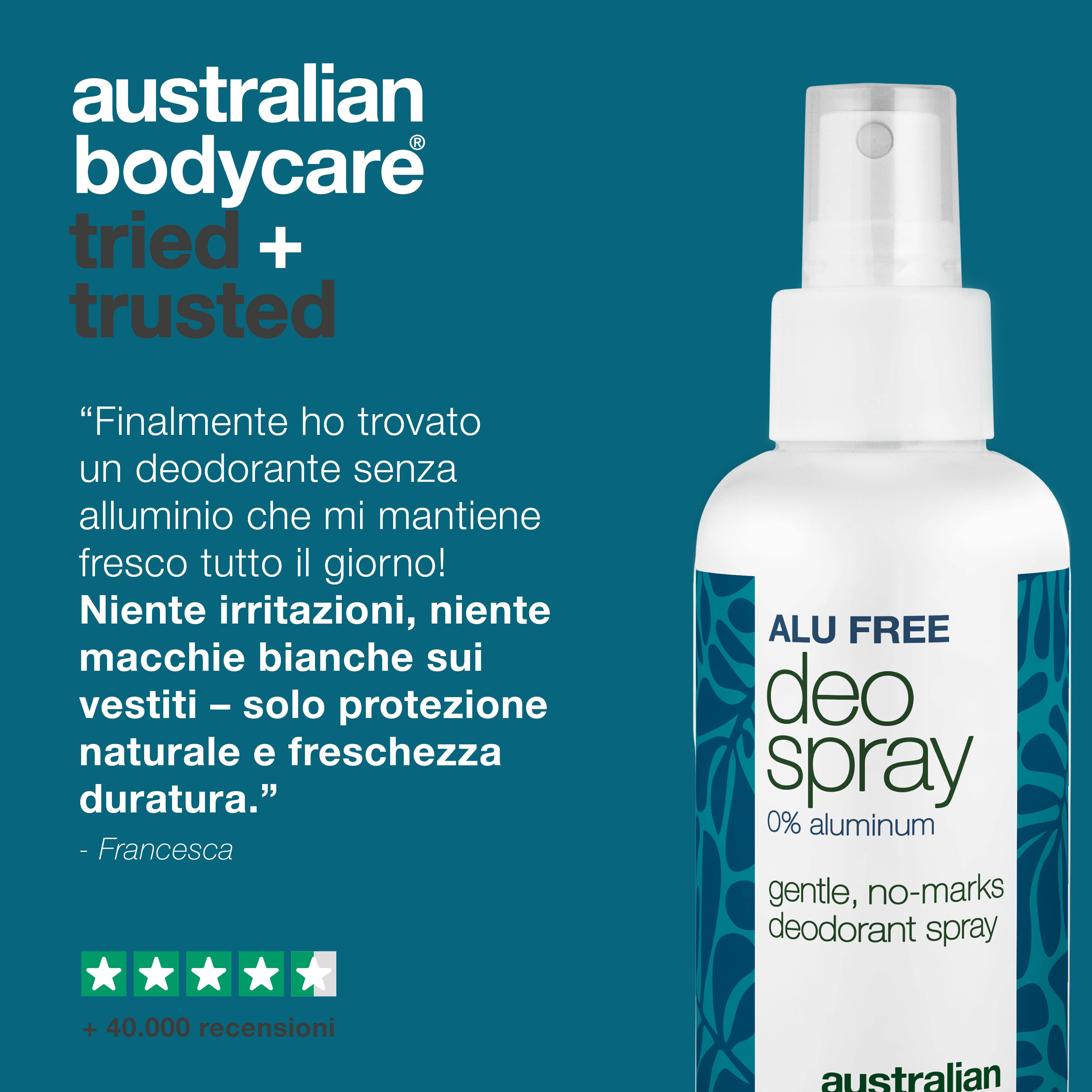 Deodorante spray senza alluminio – Freschezza naturale – Deodorante efficace senza alluminio con ingredienti naturali. Combatte gli odori, asciuga rapidamente e ti mantiene fresco tutto il giorno. Delicato sulla pelle.